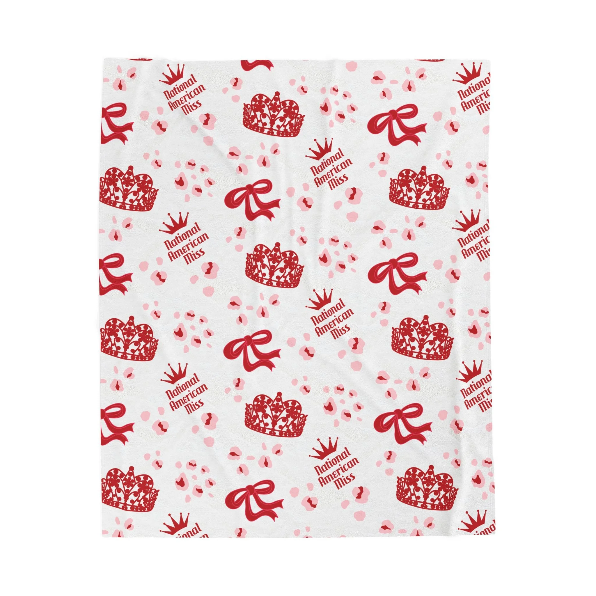 NAM Velveteen Plush Blanket — Royal Crown & Ribbon Pattern Cozy Throw for Pageant Girls