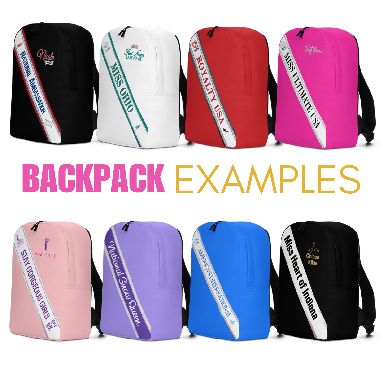 Personalized Sash Backpacks for Pageant Titleholders | Pageant Prints ...