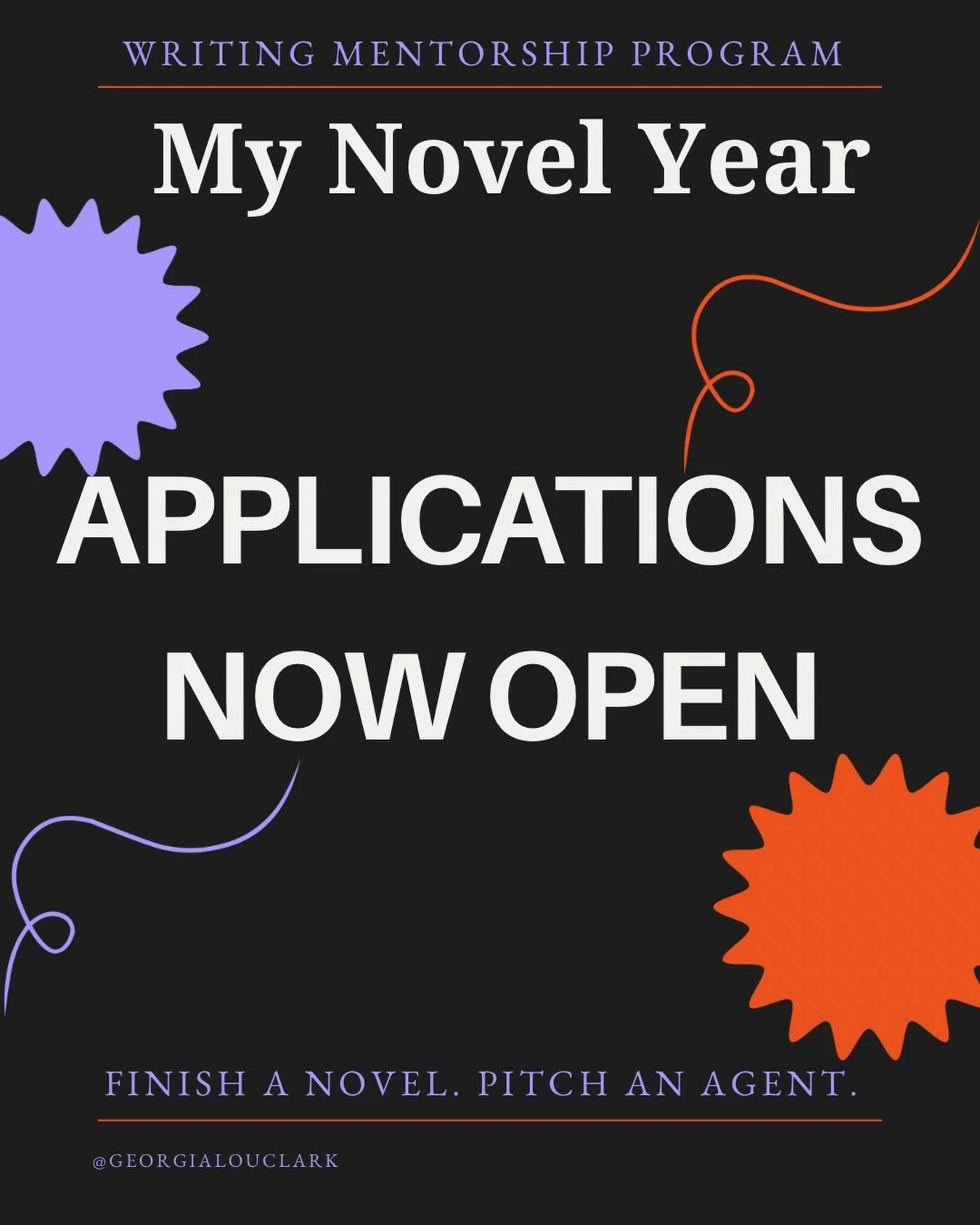Applications are officially open for My Novel Year 🎉

If you&rsquo;ve been thinking about this program since I announced it, now&rsquo;s the time.

Two tracks:
&bull; The Draft &mdash; finish your first draft in 12 months.
&bull; The Revision &mdash