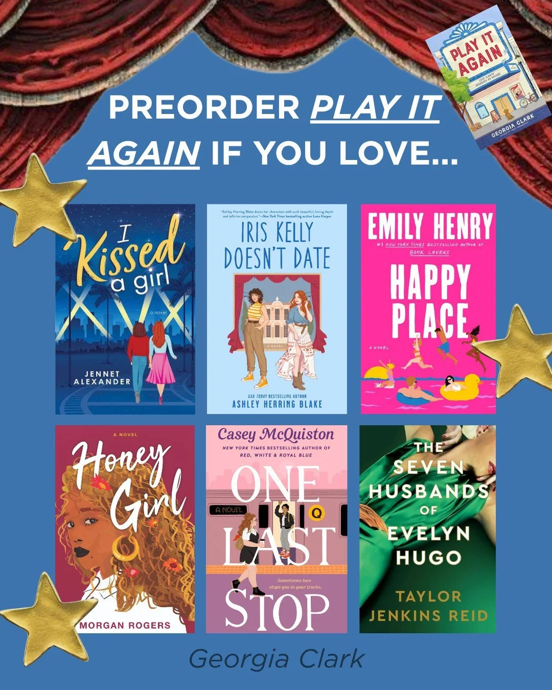 Discover your next favorite read! Preorder "Play It Again" if you love any of these titles. 📚✨

🔗 Pre-order at the link in bio.
🗓️ Out 06.16.26

 #BookRecommendations #Booktok #bookstagram #caseymcquiston #emilyhenry #taylorjenkinsreid #