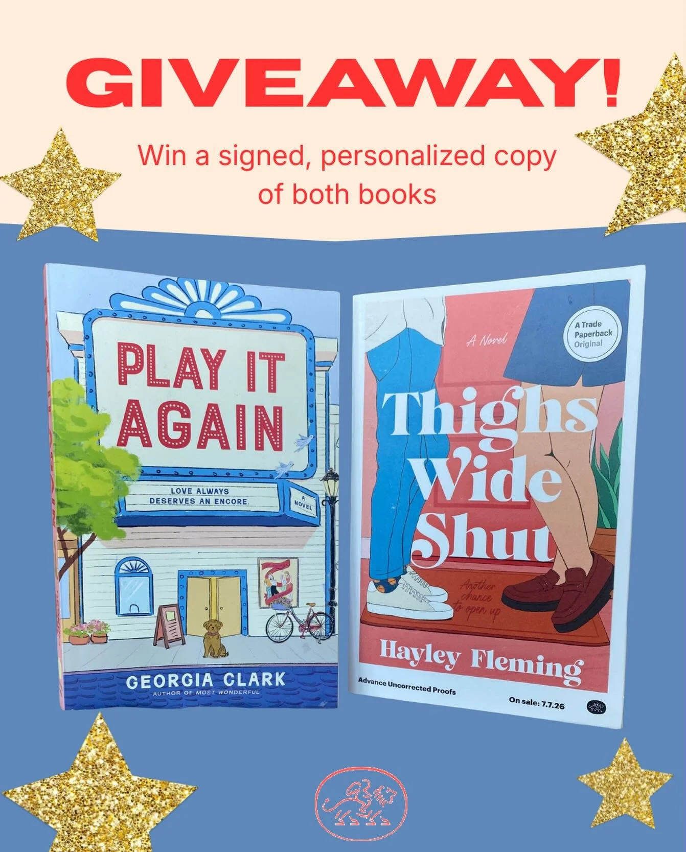 EDIT: Competition is closed, winner announced. Thanks to everyone who entered! 

⭐️🎉 GIVEAWAY! 🎉⭐️
Win a signed, personalized copy of both Play It Again and Thighs Wide Shut!

To enter:
&nbsp;&nbsp;&nbsp;&nbsp;1&nbsp;&nbsp;&nbsp;&nbsp;Follow @georg
