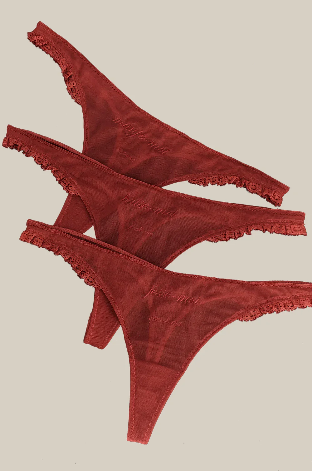 Kiki de Montparnasse French Lessons Embroidered Thongs Set of 3