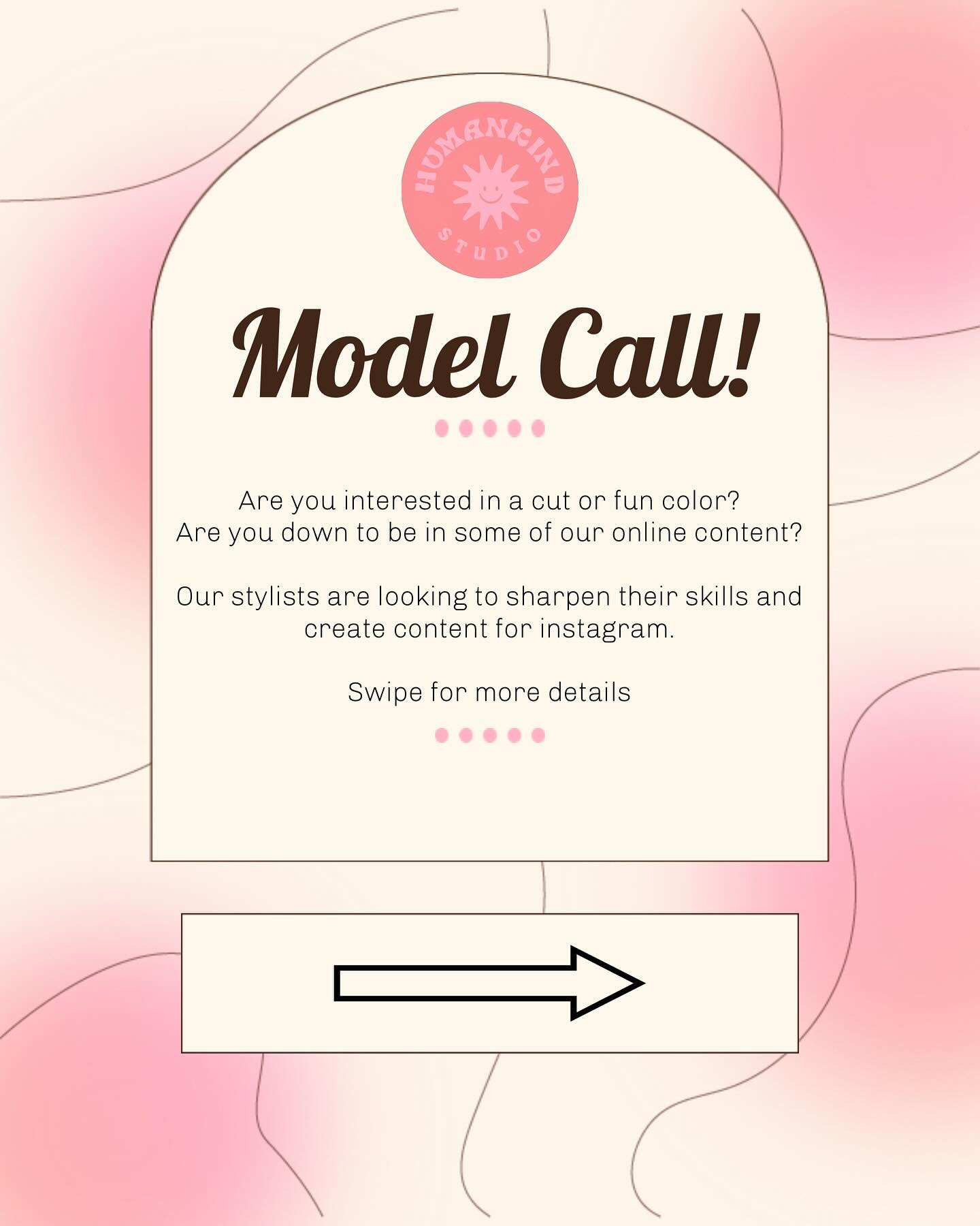 Starting NEXT WEEK we will be offering weekly MODEL CALLS!! Each week on Sunday or Monday, we will be posting inspo photos of projects our stylists are wanting to work on to enhance their skill and get more practice in. If any of these cut/color proj