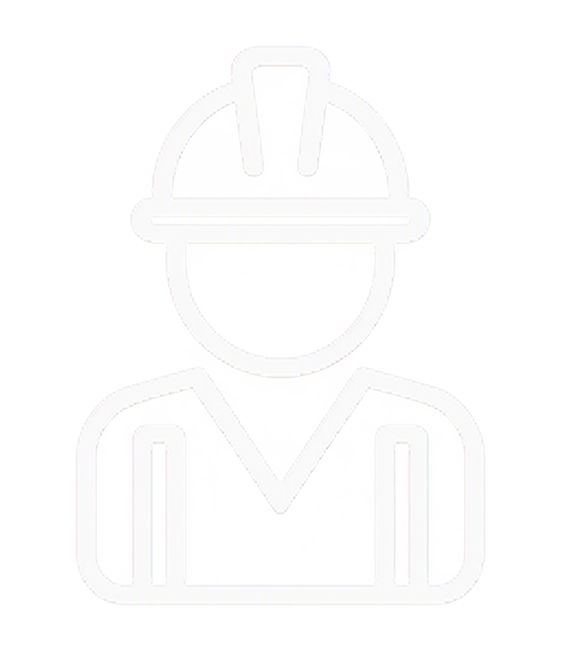 Outline drawing of a construction worker wearing a safety helmet and vest.