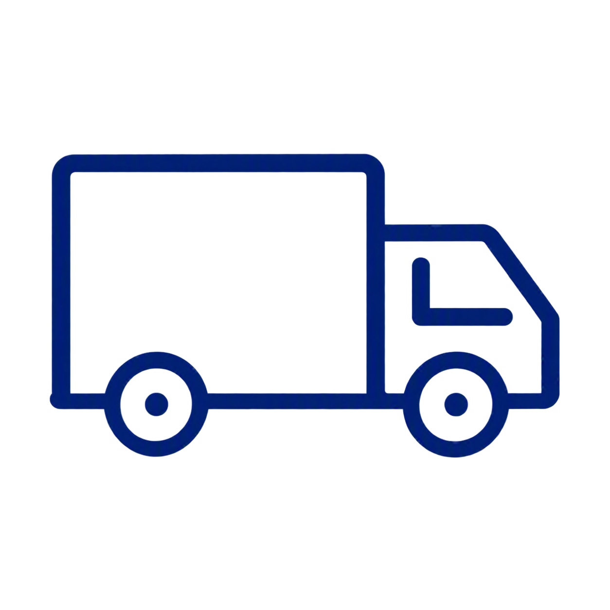 Outline of a delivery truck with a clock on its side.