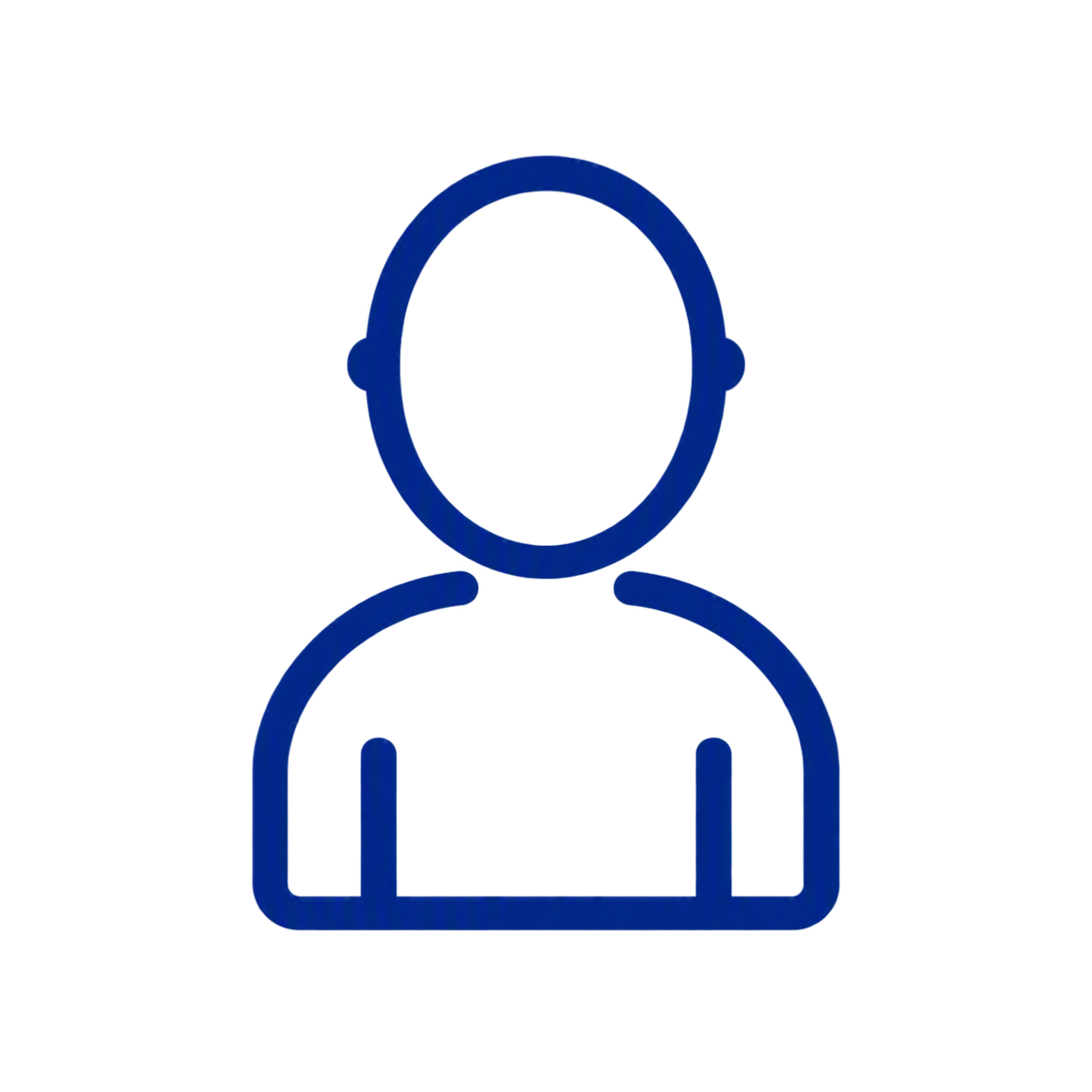 Outline of a person with a circle for a head and simple body, depicted in blue, with text boxes around it suggesting a profile or user interface