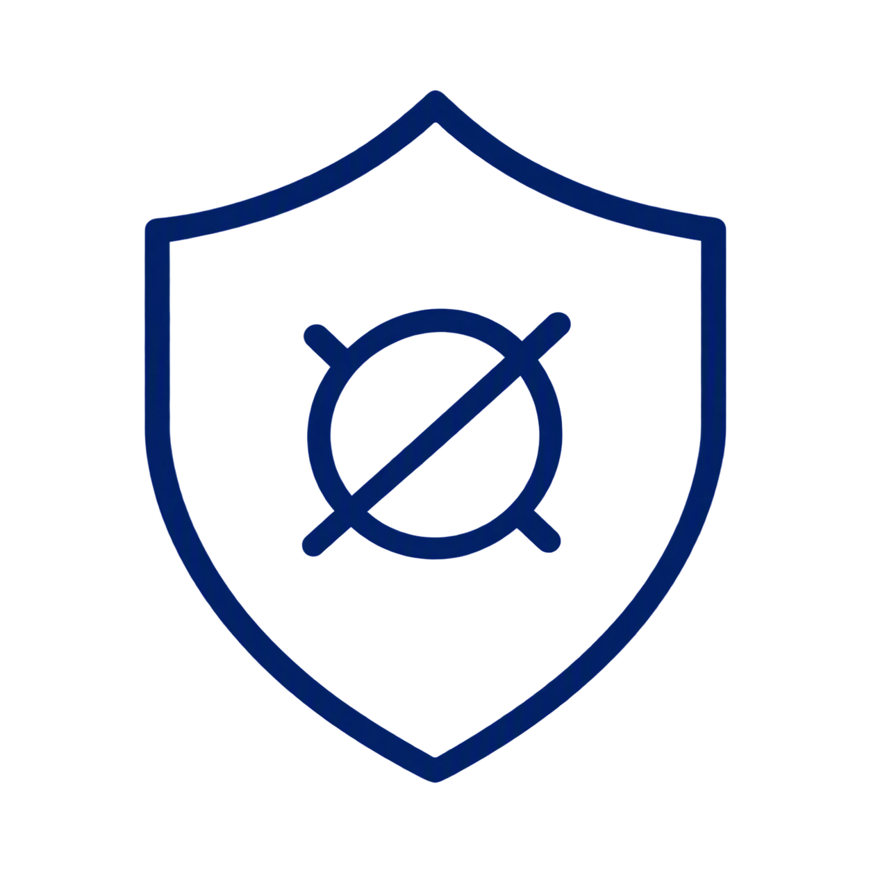 A blue shield with a crossed-out circle and line symbol in the center, indicating no blocking or restriction.
