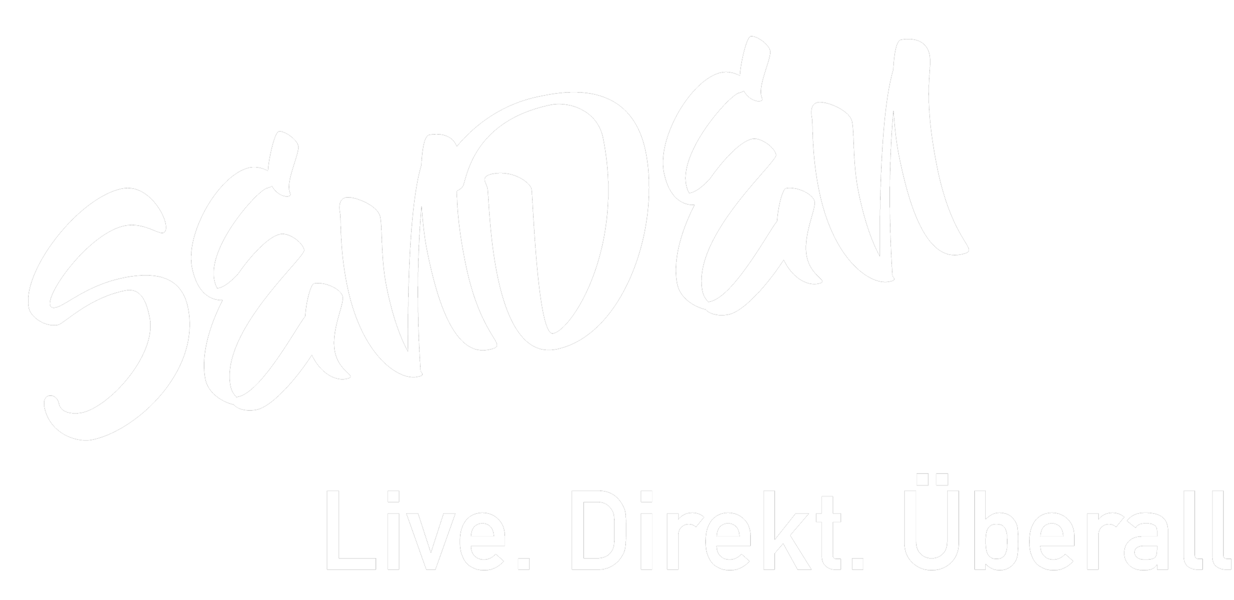 Der Schriftzug lautet 'Szenen' in weißer, handschriftlicher Schrift auf schwarzem Hintergrund, ergänzt durch die deutsche Übersetzung 'Live. Direkt. Überall'.