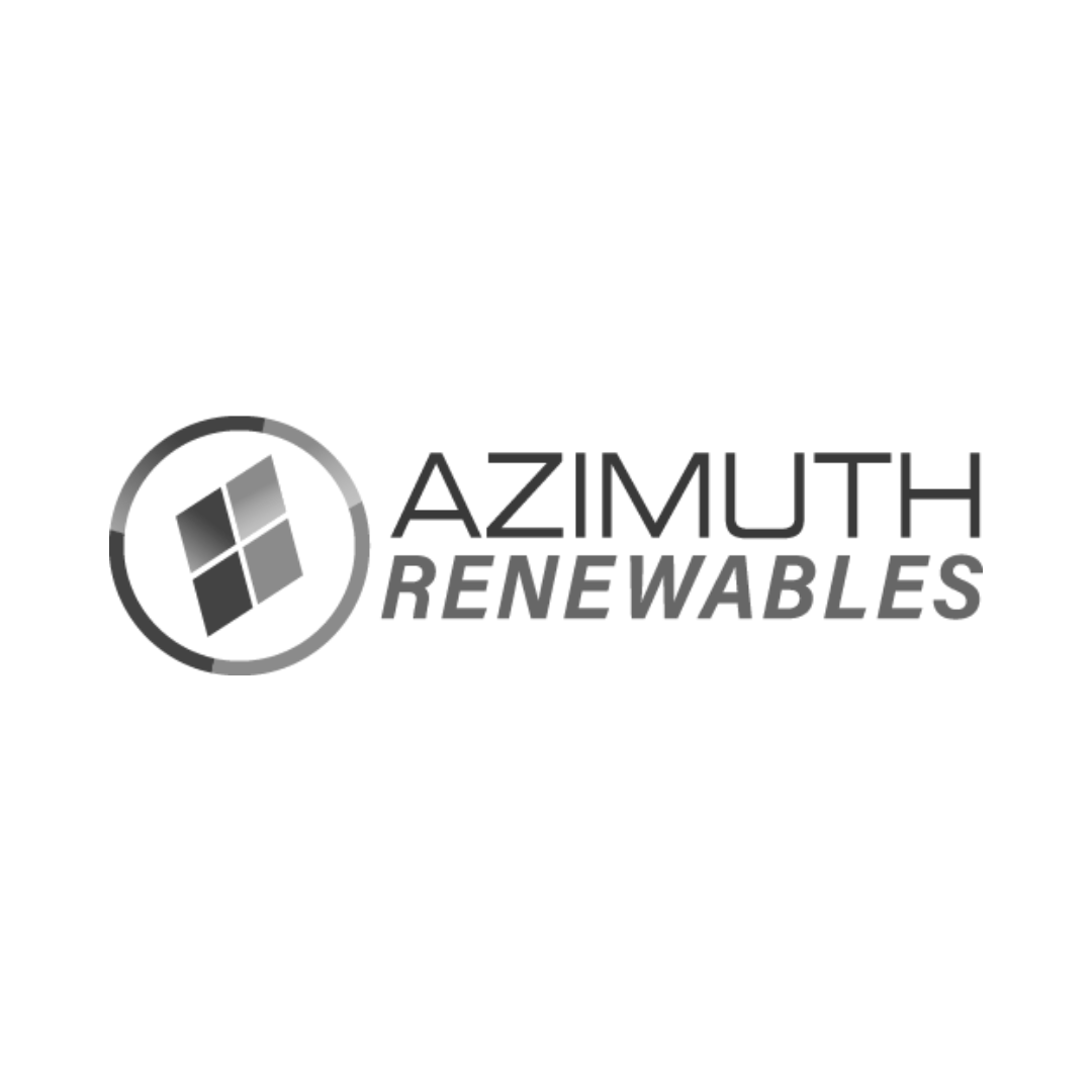 Azimuth Renewables logo in black and white with a circular emblem and stylized text.