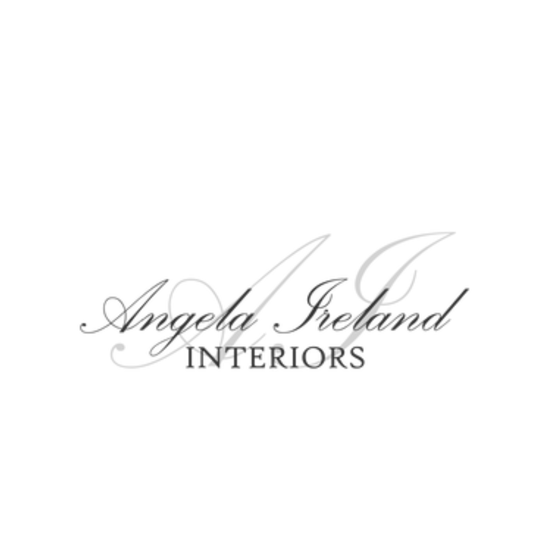 Logo for Angela Ireland Interiors in elegant cursive font with the words 'Angela Ireland' in black script and 'INTERIORS' in uppercase black serif font on white background.