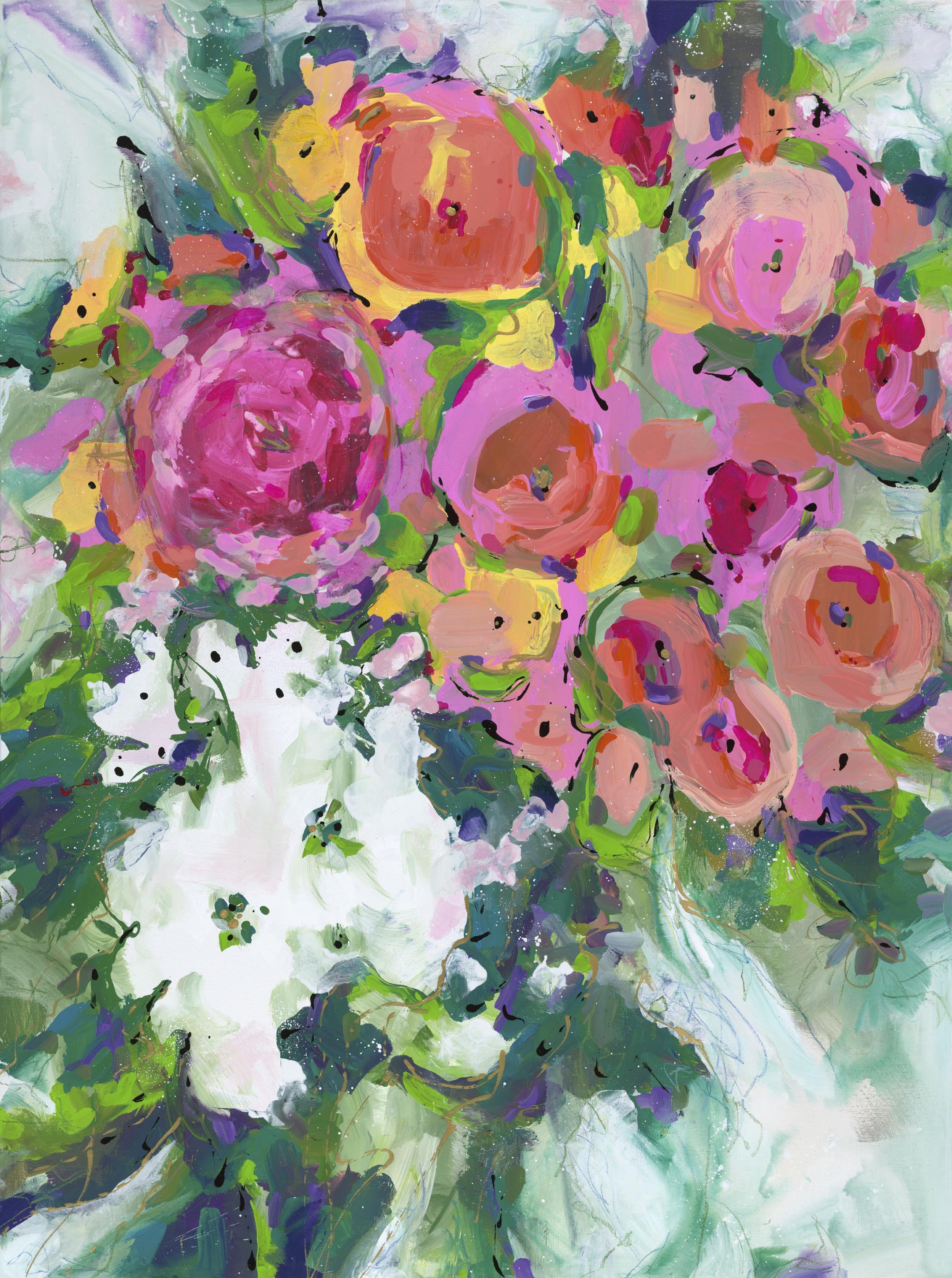 Bright Floral Hot Pink 36 X 48