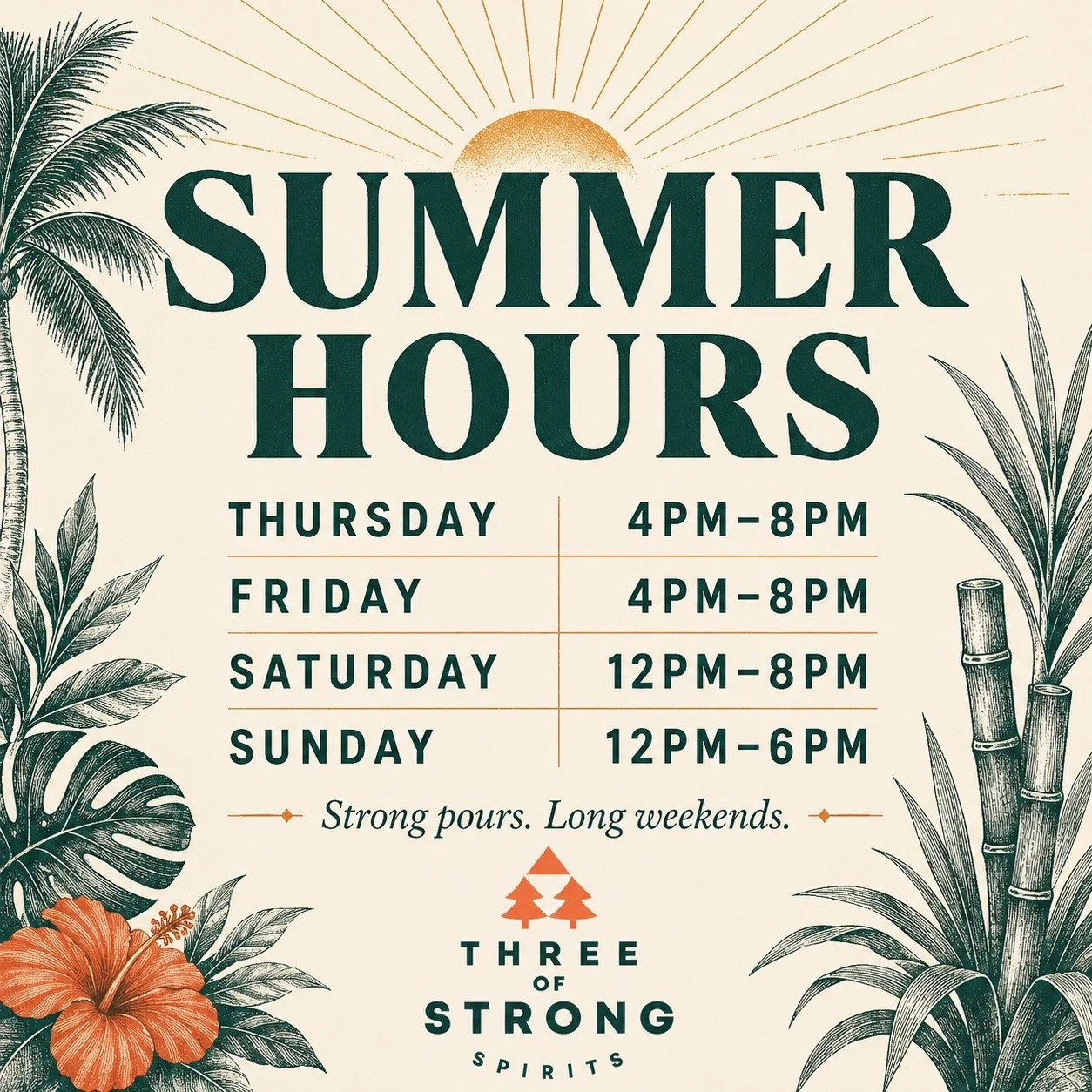 We checked with the experts (our bartenders) and they've confirmed:

Summer is best enjoyed with a cocktail in hand.

That's why we're extending the weekend.....

☀️ Thursday &amp; Friday: 4PM&ndash;8PM
☀️ Saturday: 12PM&ndash;8PM
☀️ Sunday: 12PM&nda