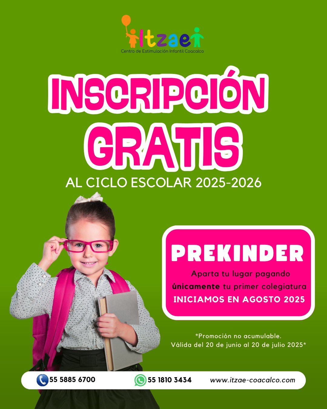 ITZAE COACALCO
Aprendizaje y diversi&oacute;n garantizada
✔️ Actividades l&uacute;dicas y educativas dise&ntilde;adas para el desarrollo integral de los peques.
✔️ Estimula sus habilidades cognitivas, motoras y emocionales mientras juegan.
✔️ Guiados