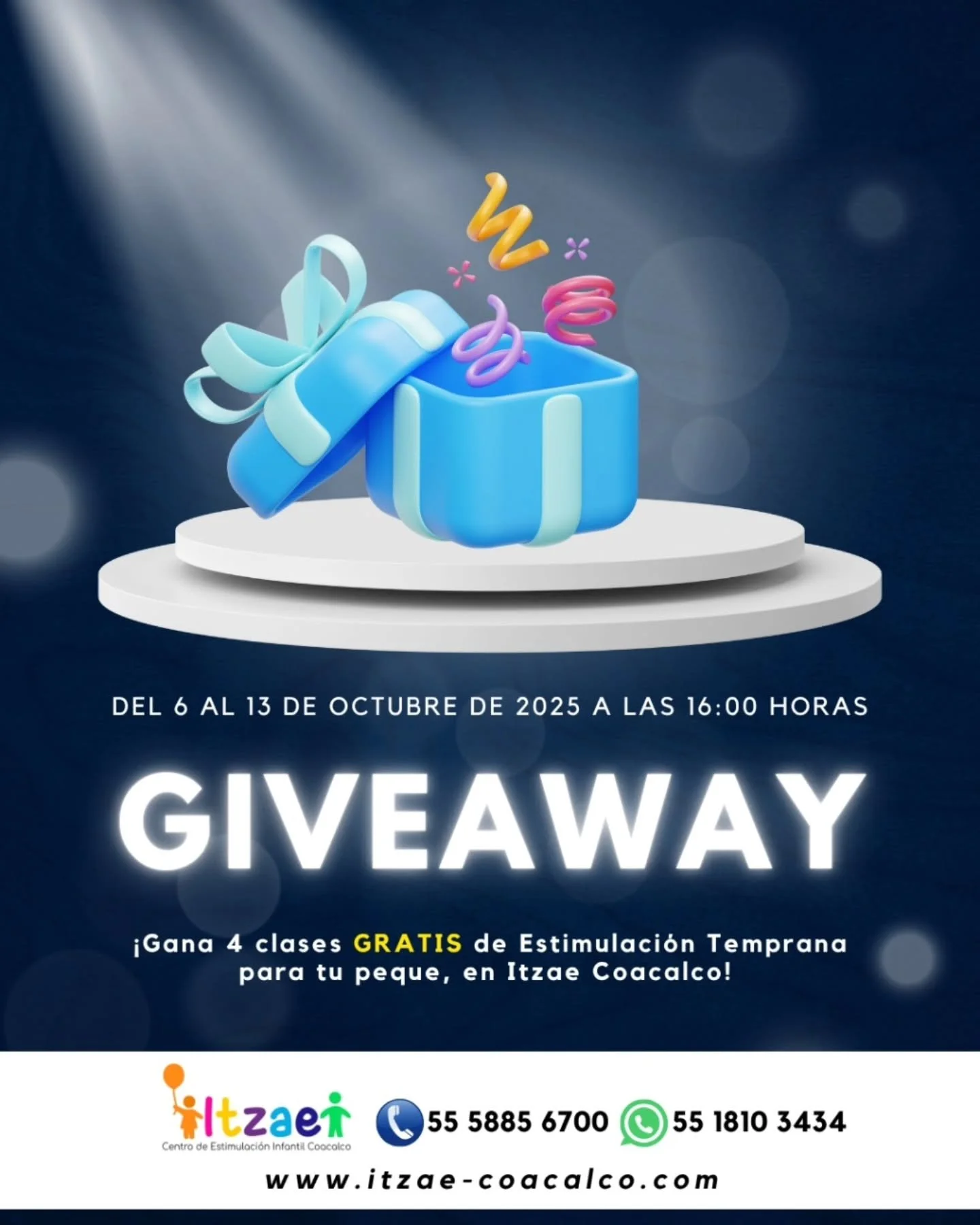 🎁 &iexcl;Sorpresa, mam&aacute;s y pap&aacute;s de Coacalco!

En Itzae Coacalco queremos consentir a tu peque con clases GRATIS de Estimulaci&oacute;n Temprana 💛

👉 Participa SOLO EN INSTAGRAM siguiendo los pasos y gana esta experiencia &uacute;nic
