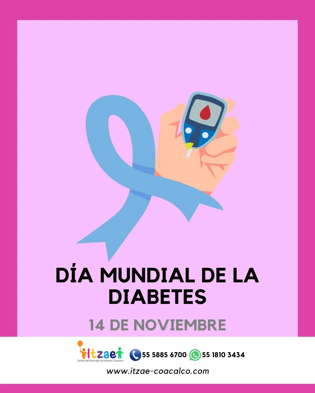 D&iacute;a Mundial de la Diabetes

La diabetes es una enfermedad cr&oacute;nica que aparece cuando el p&aacute;ncreas no produce suficiente insulina o cuando el organismo no la utiliza eficazmente. El efecto de la diabetes no controlada es la hipergl