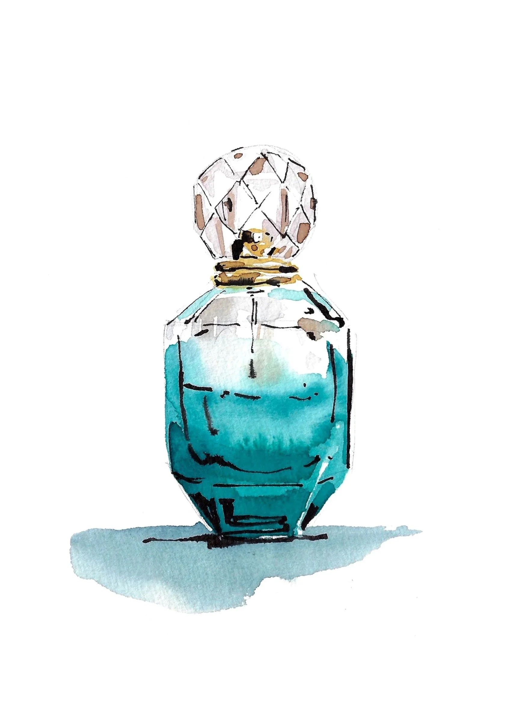 Watercolor illustration of a perfume bottle
