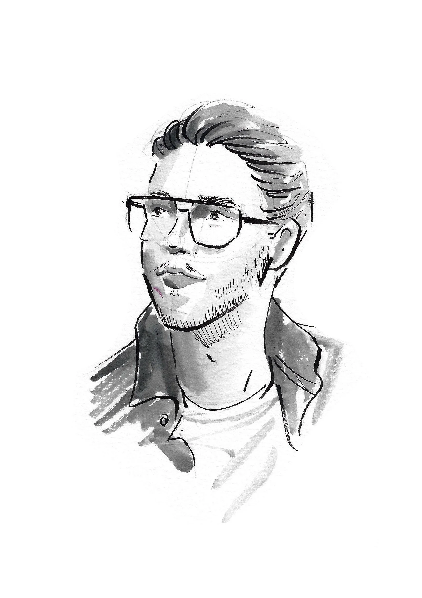 Black and white fashion portrait of a man with glasses 