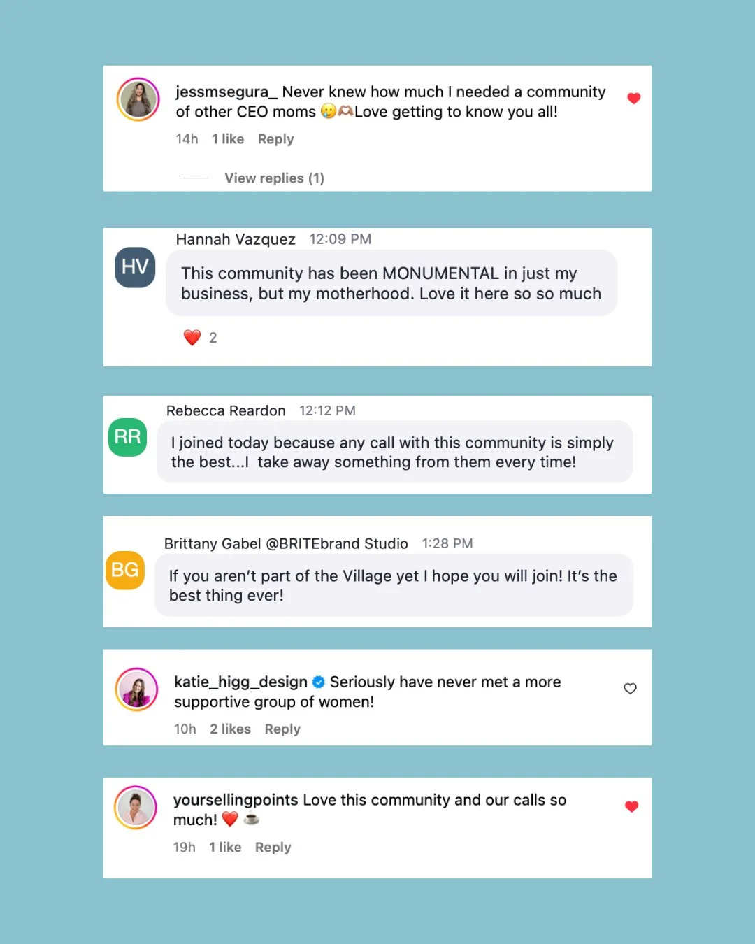 Don&rsquo;t listen to us. Listen to our members. 💬⁠ The receipts are in, and they&rsquo;re straight from the group chat.⁠
⁠
The Virtual Village is our private community for moms in biz who want real support, real strategy, and real results (without 