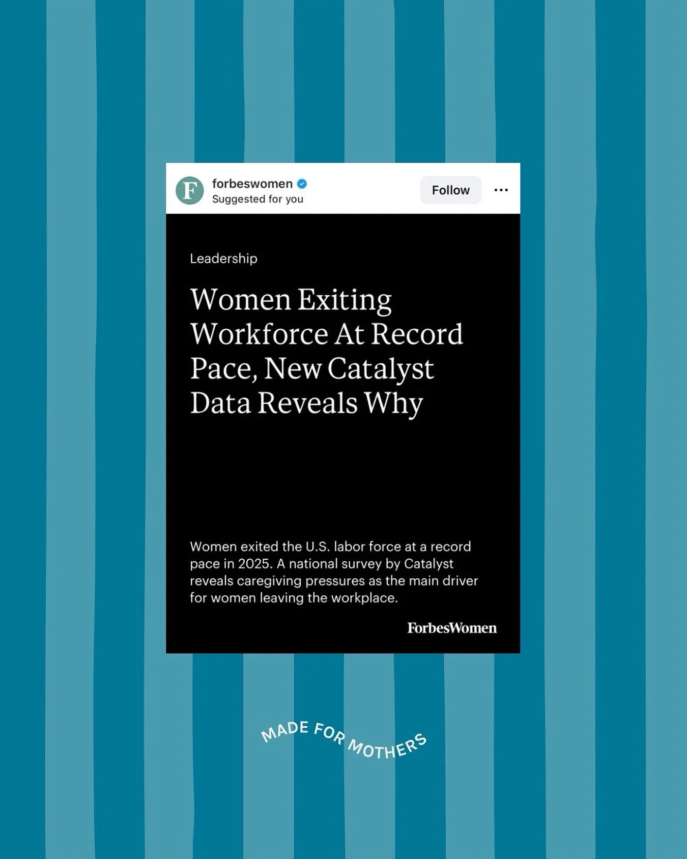 Maybe she left because the daycare cost more than her paycheck. 😎

Maybe she left because flexibility meant logging back in at 9pm.

Maybe she left because pumping in a bathroom or hiding her motherhood from her managers wasn't cutting it. 

Accordi