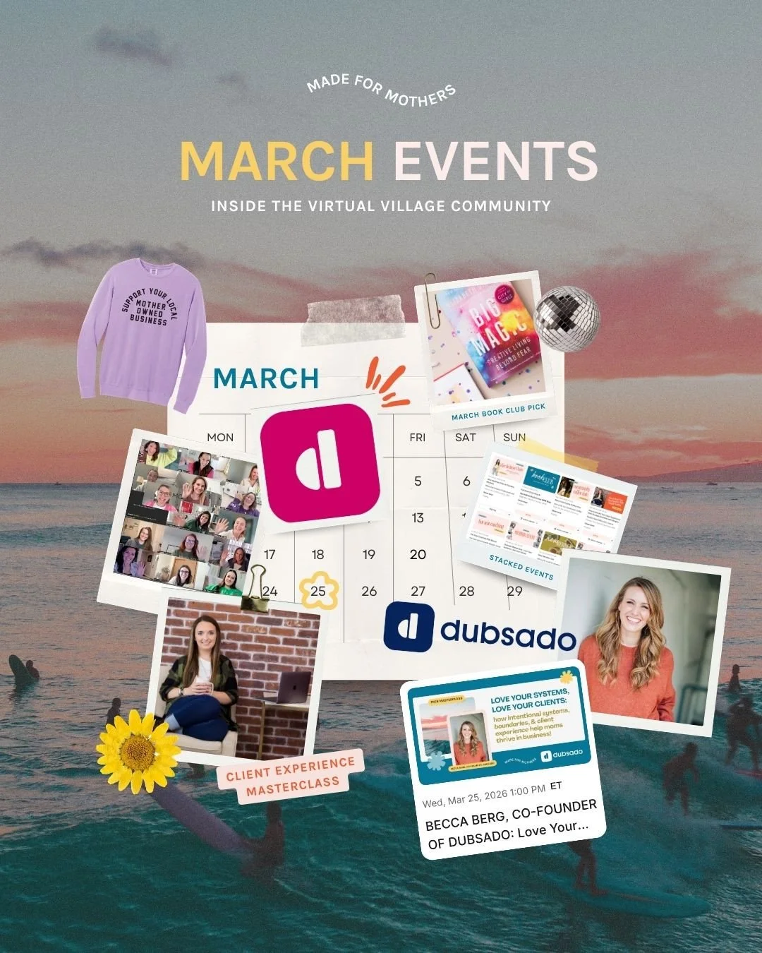 March member calendar 🪩 And she&rsquo;s FUN! ⁠
⁠
PLUS... drumroll, The one and only @dubsado 🎉
⁠
We&rsquo;re hosting co-founder Becca Berg live for our next partnership class, which is FREE FOR ANYONE TO ATTEND! ⁠
⁠
Not a replay.⁠
Not a random webi