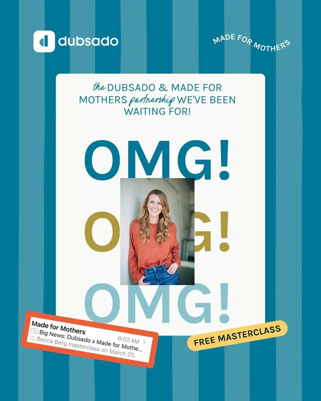 OMG this one is big for us. 🪩 Made for Mothers x Dubsado.⁠
⁠
Yes. That Dubsado.⁠
⁠
We&rsquo;re hosting Becca Berg, Co-Founder of Dubsado, for a special live masterclass and conversation about motherhood, ambition, and building one of the most truste