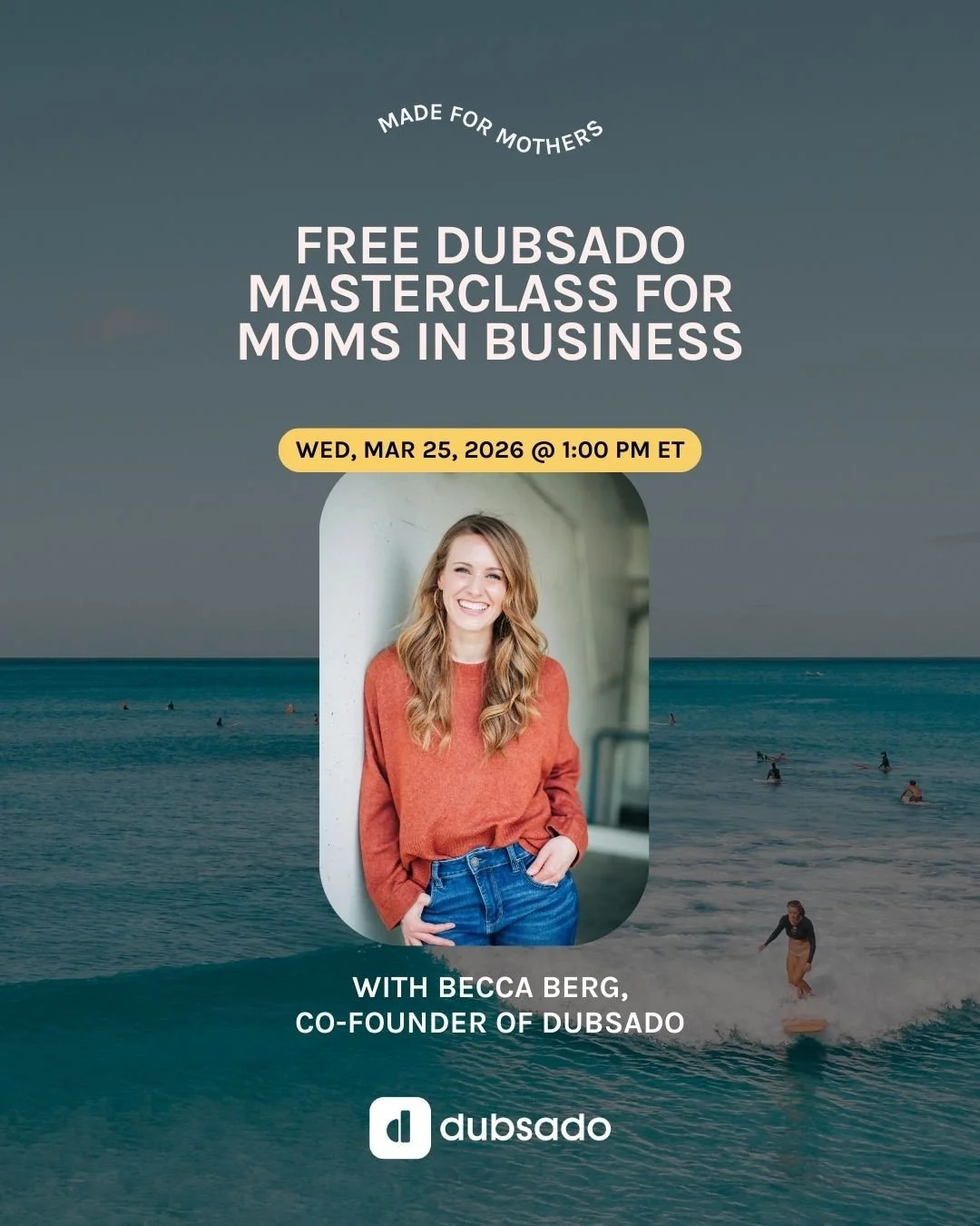 FREE CHAT + MASTERCLASS w/ @dubsado CEO + Co-Founder for Moms building businesses! 🪩⁠ comment "DUBSADO" to register! 
⁠
Join Becca Berg, Co-Founder of Dubsado, for a FREE live masterclass for ambitious moms who want systems that support th