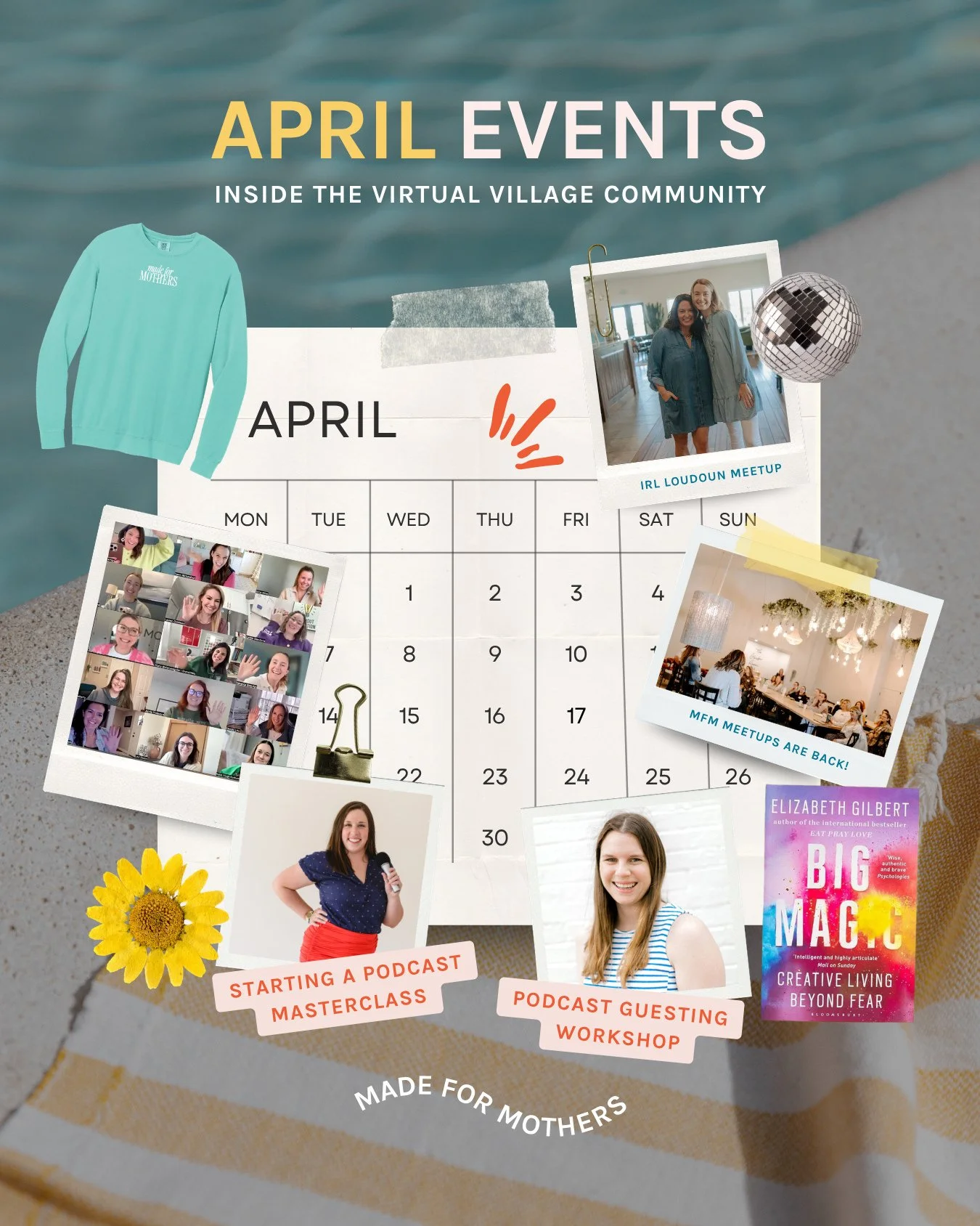 SAVE THE DATES: APRIL INSIDE THE VIRTUAL VILLAGE COMMUNITY MEMBERSHIP FOR MOMS IN BUSINESS 🛼🍋 ⁠
⁠
* spoiler alert we chatting alllll about podcasts this month! PLUS we have a super special office hours hosted by the one and only @dubsado so bring a