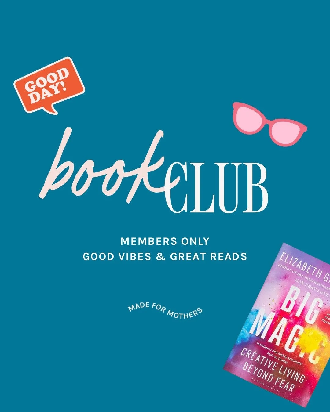 happy book club day girlies. 🌼

today at 1:30PM ET we are hanging with our very own Caitlin Mendoza and diving into Big Magic by Elizabeth Gilbert inside the Virtual Village.

creative living beyond fear.
moms in business.
a Friday afternoon.

could