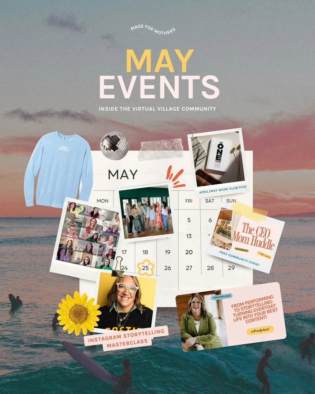 PEEK THE MAY CALENDAR 👀 📆⁠
⁠
Members inside the Virtual Village are in for a TREAT of all TREATS! We get to learn directly from the QUEEN of storytelling herself, @molly.balint this month, plus hot seat coaching this Friday! ⁠
⁠
Plus twice a year w