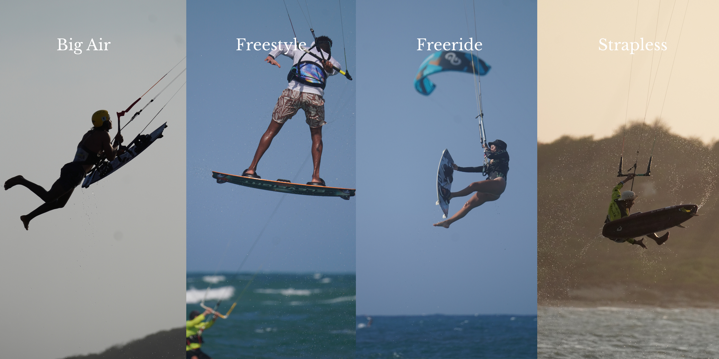 big air, freestyle, freeride, and waveriding