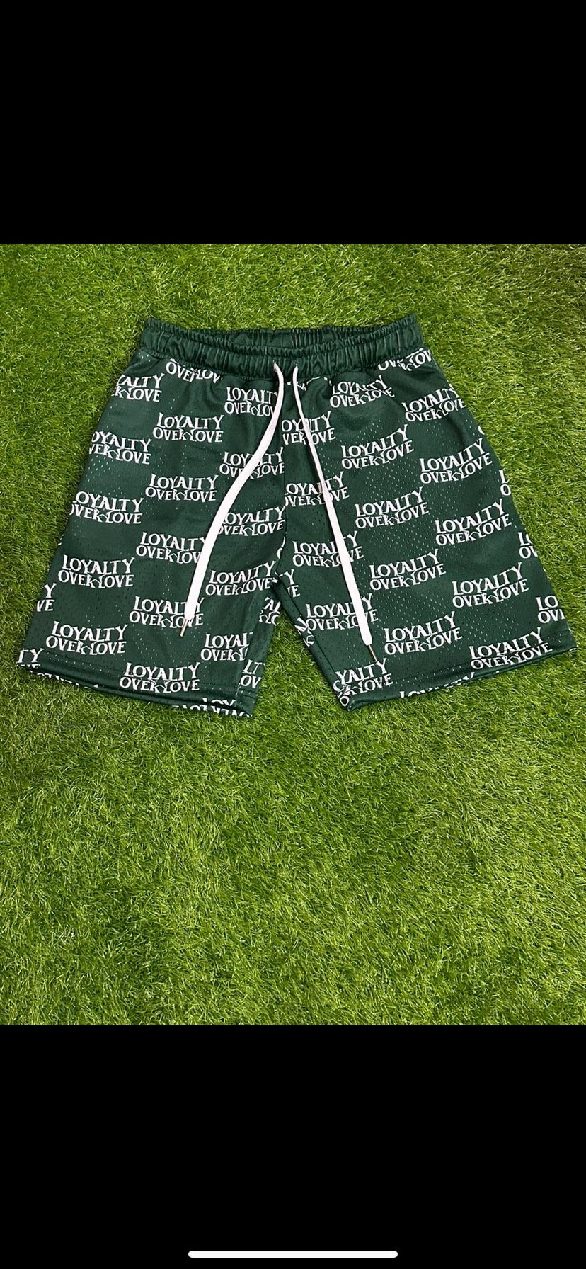 Loyalty Over Love Green Mesh Shorts