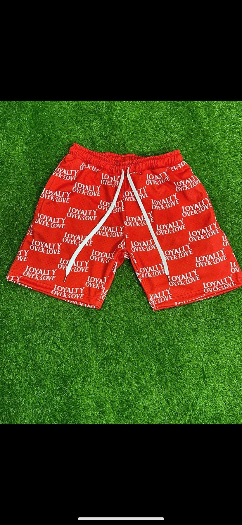 Loyalty Over Love red mesh shorts