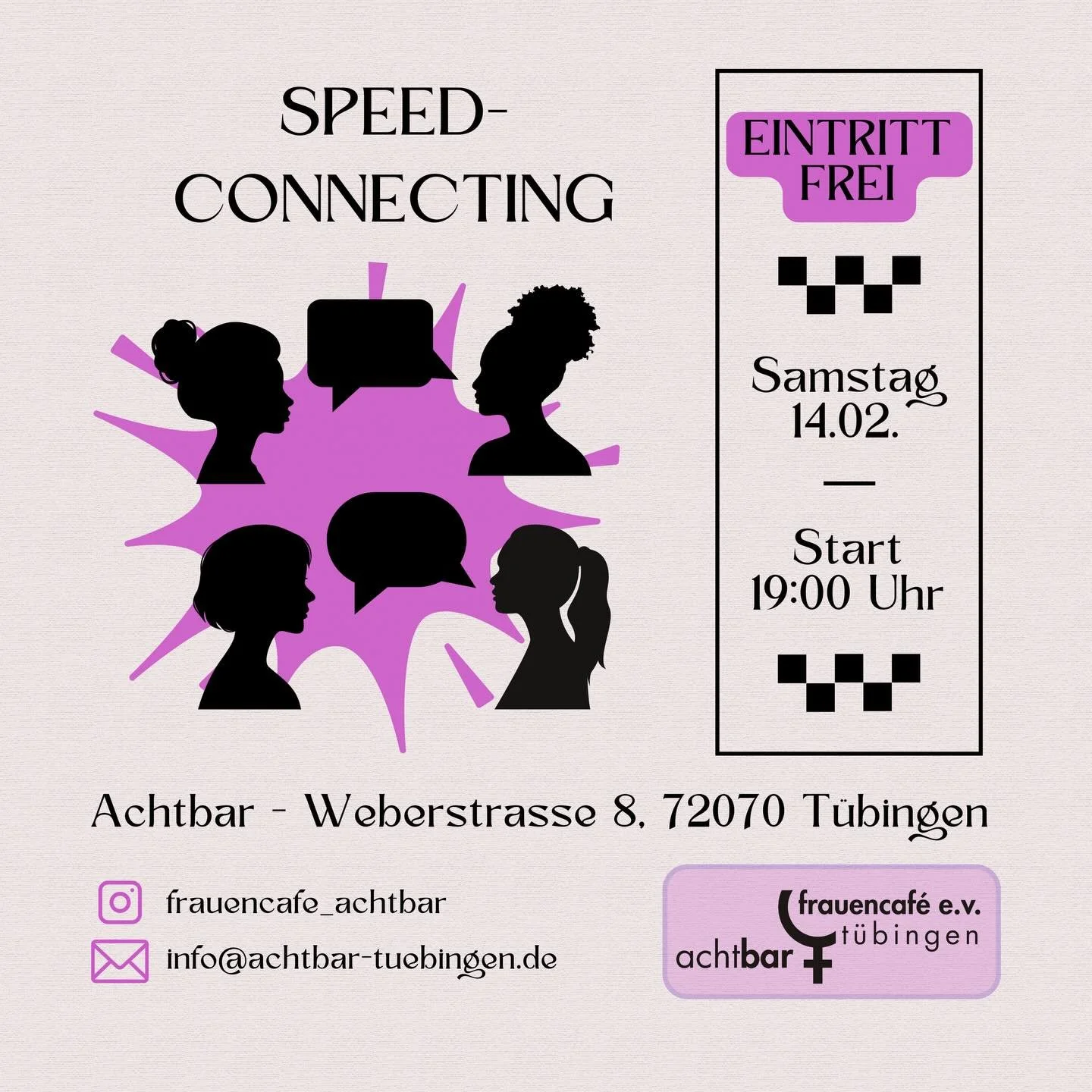 Du hast keine Lust auf Dating und m&ouml;chtest an einem Abend viele interessante Frauen* kennenlernen? Beim Speed-Connecting kannst du innerhalb von jeweils 7 Minuten erfahren, ob eure Interessen zusammenpassen, ihr miteinander reden und &uuml;ber g