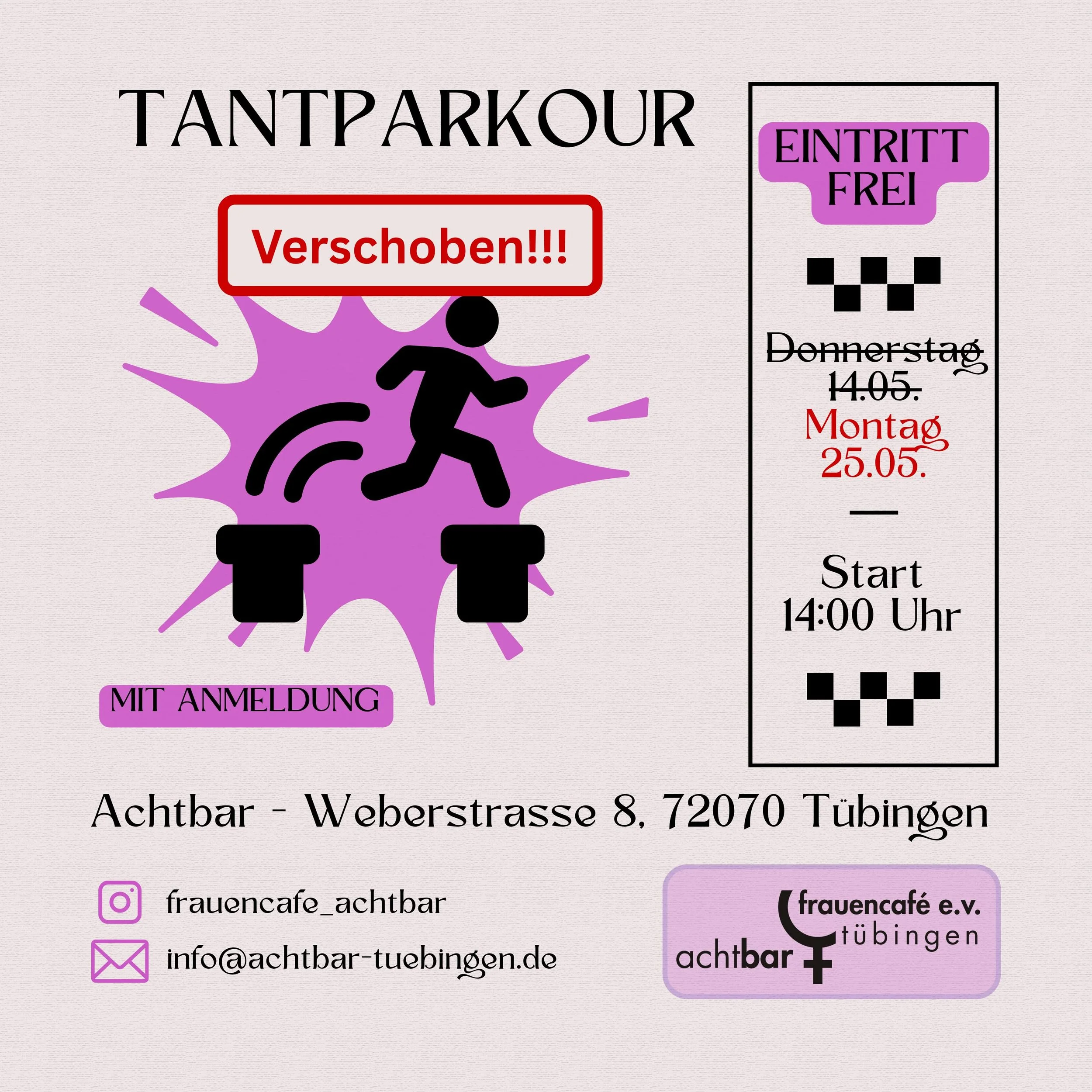 ‼️Aufgrund des schlechten Wetters, verschieben wir den Tantparkour auf Pfingstmontag, 25.05. um 14:00 Uhr‼️

Schwedischer Spa&szlig;sport Tantparkour  Kein Hindernis ist zu klein  H&uuml;pfen, Klettern, gl&uuml;cklich sein: In Schweden entdecken &aum