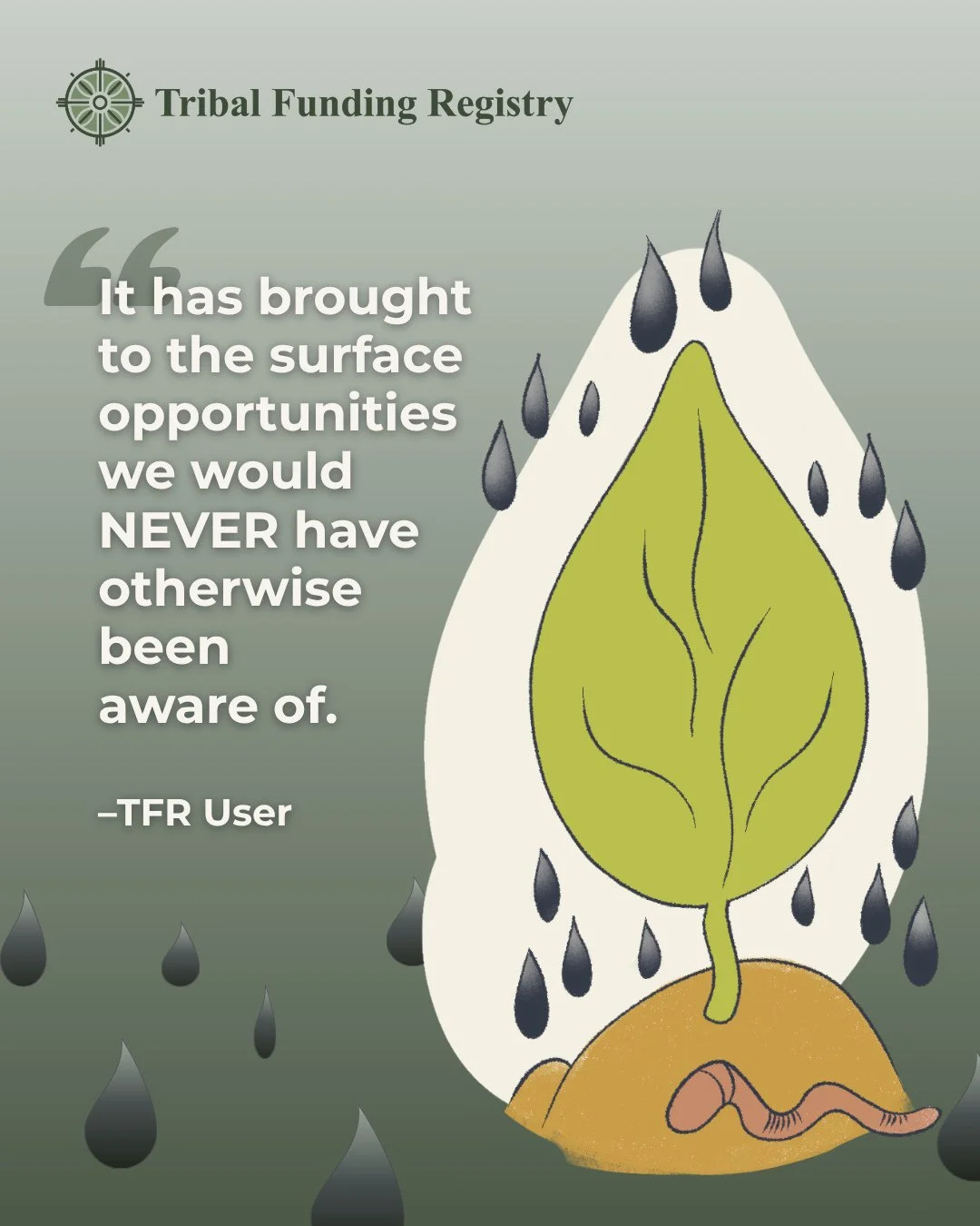 &ldquo;It has brought to the surface opportunities we would NEVER have otherwise been aware of.&rdquo; &ndash; TFR User⁠
⁠
We want Indian Country to have access to the wealth of funding opportunities that are available, and we want the funders to sta