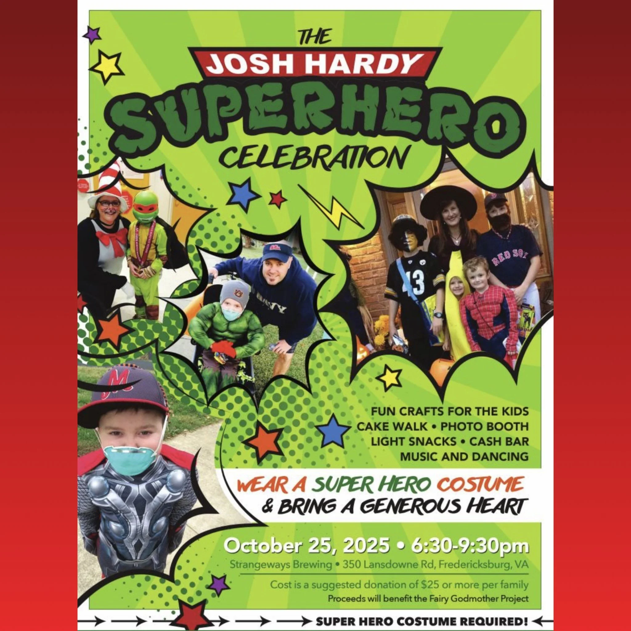 Superheroes, we need your sweet powers! 🍰 Let us know if you can donate any baked goods for the CAKE WALK at this amazing event! Then join us as we suit up in our favorite superhero gear and enjoy a night of fun, food, and community benefiting FGP f