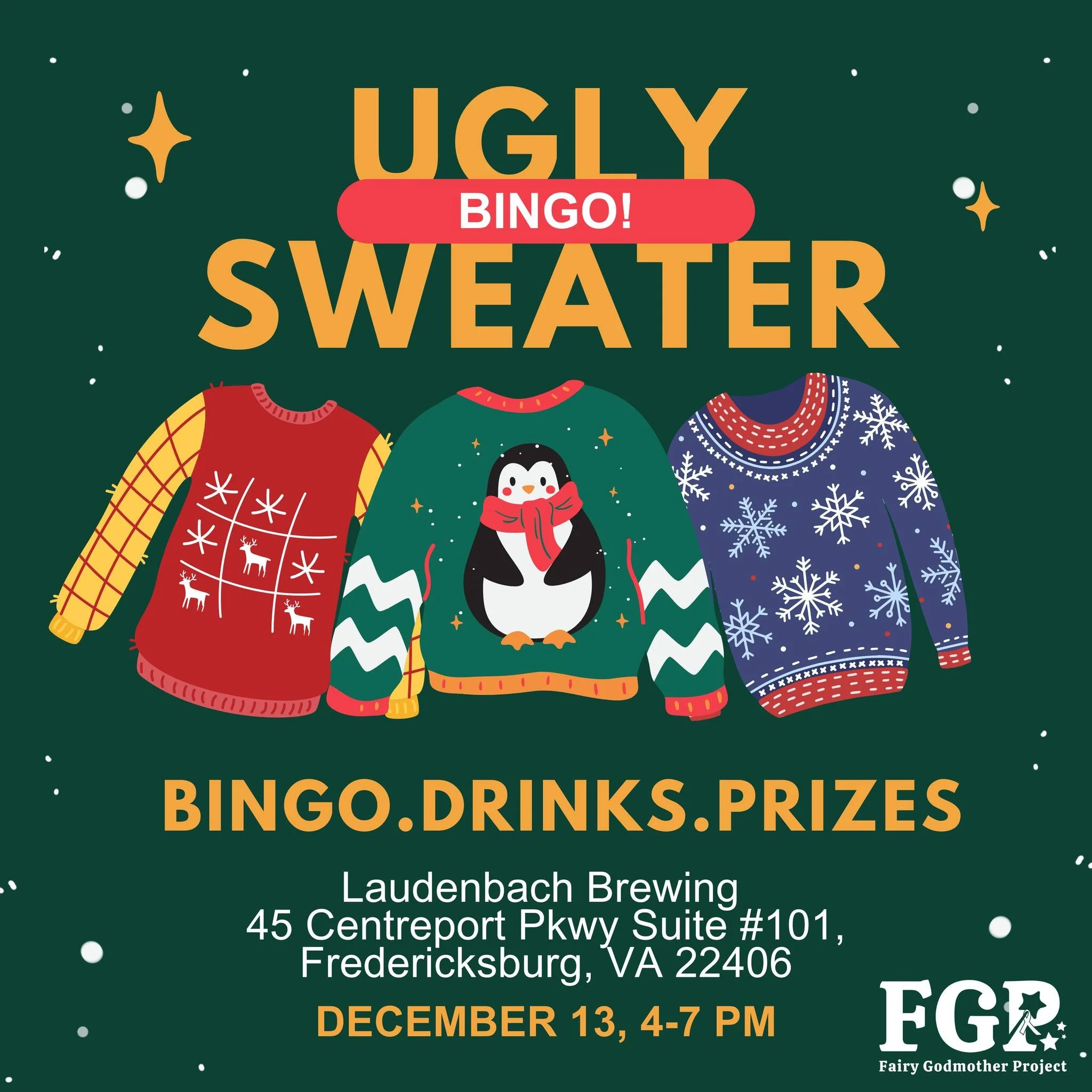 Join us for Ugly Sweater Bingo at Laudenbach Brewing December 13, 4-7pm!
Wear your most festive, funny, or fabulously ugly holiday sweater for friendly competition &amp; fun prizes! ❄️