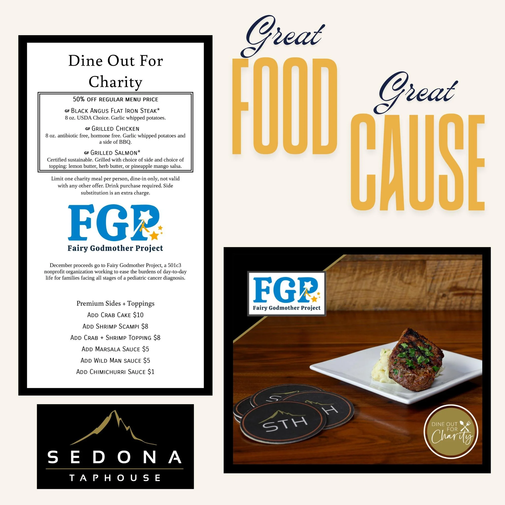 Don't miss their incredible decorations and food, while supporting a great cause! Be sure to order from the "Dine Out For Charity" menu! 
Sedona Taphouse