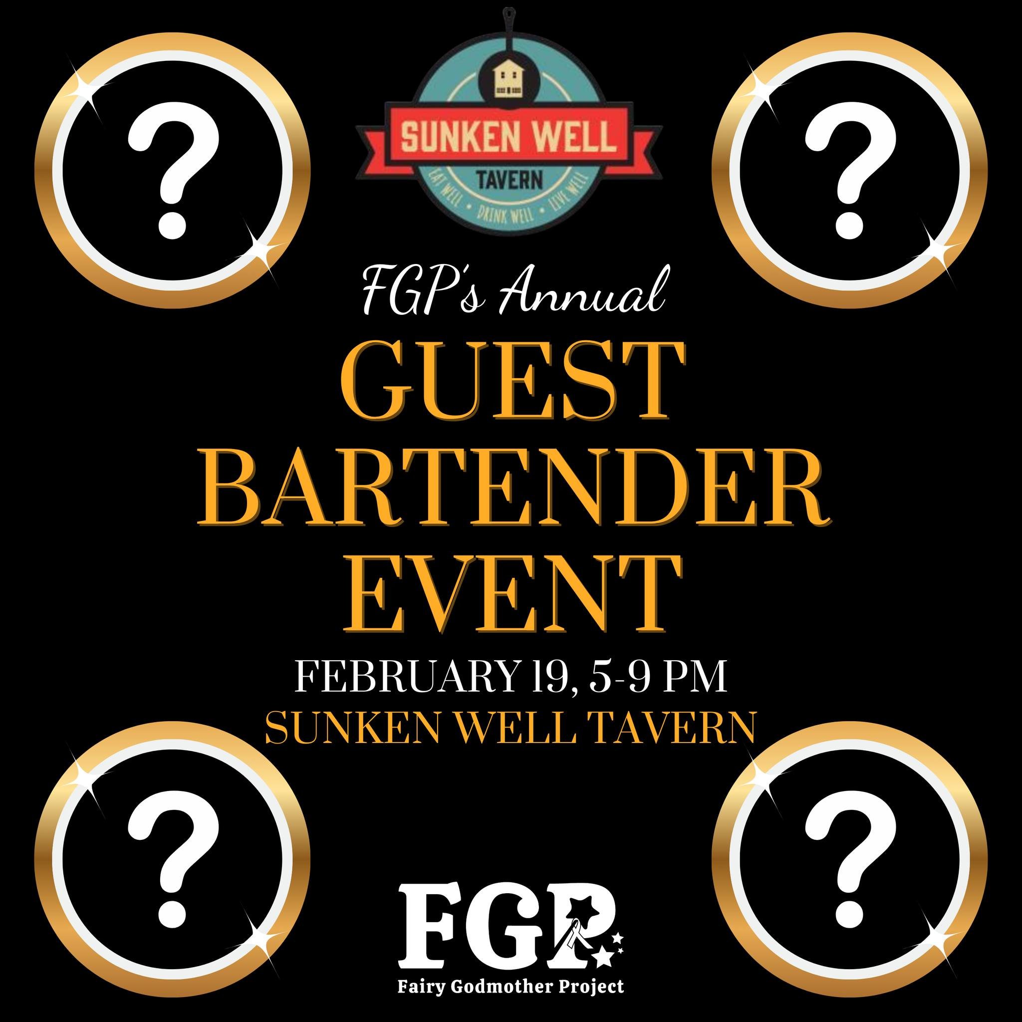 Six weeks from today is FGP's annual Guest Bartender Event! Join us for a fun, high-energy night at The Sunken Well Tavern where teams of guest bartenders compete to raise the most tips! Tips and 25% of drink sales will benefit FGP! Who are the teams