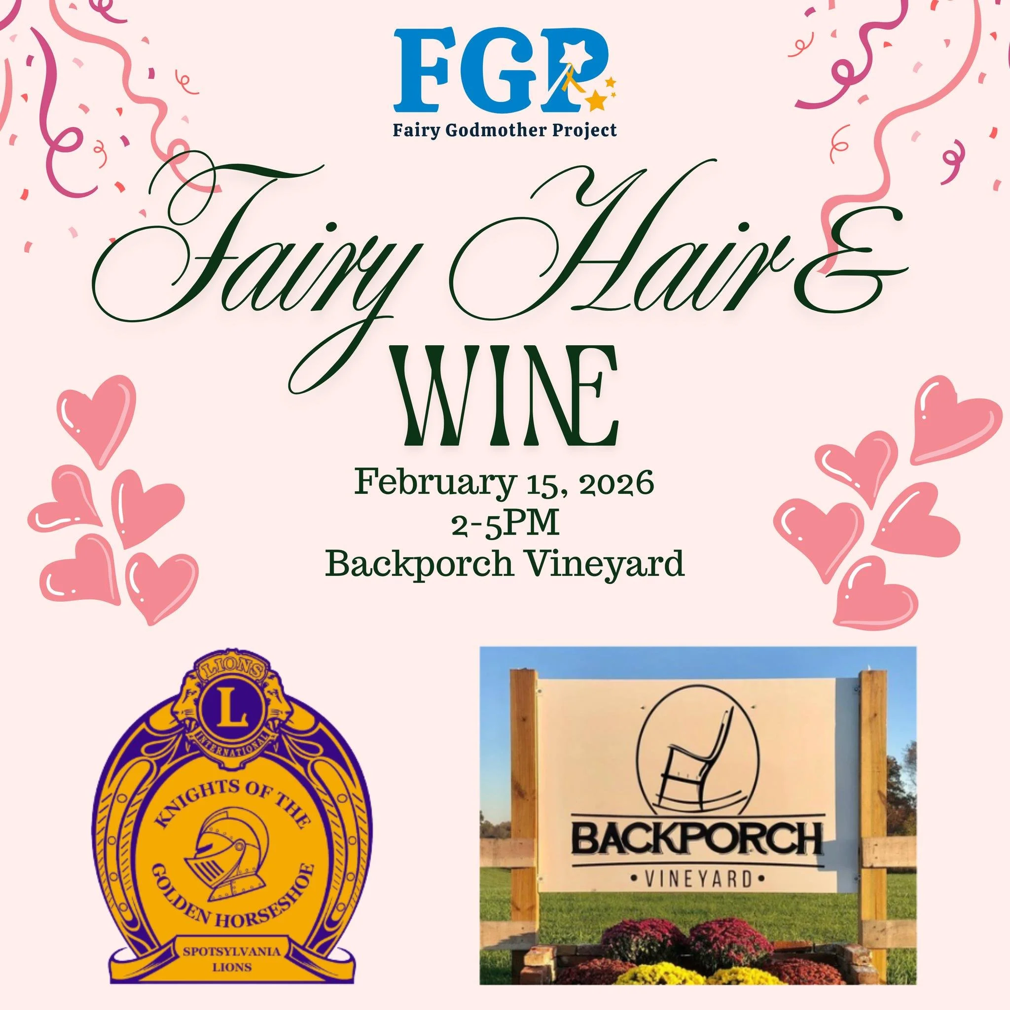 Today is the day! Head over to Backporch Vineyard to finish off Valentines weekend with drinks and good eats! You can get hair tinsel ("Fairy Hair") too! Get tickets on our website or at the event! www.fgpinfo.org