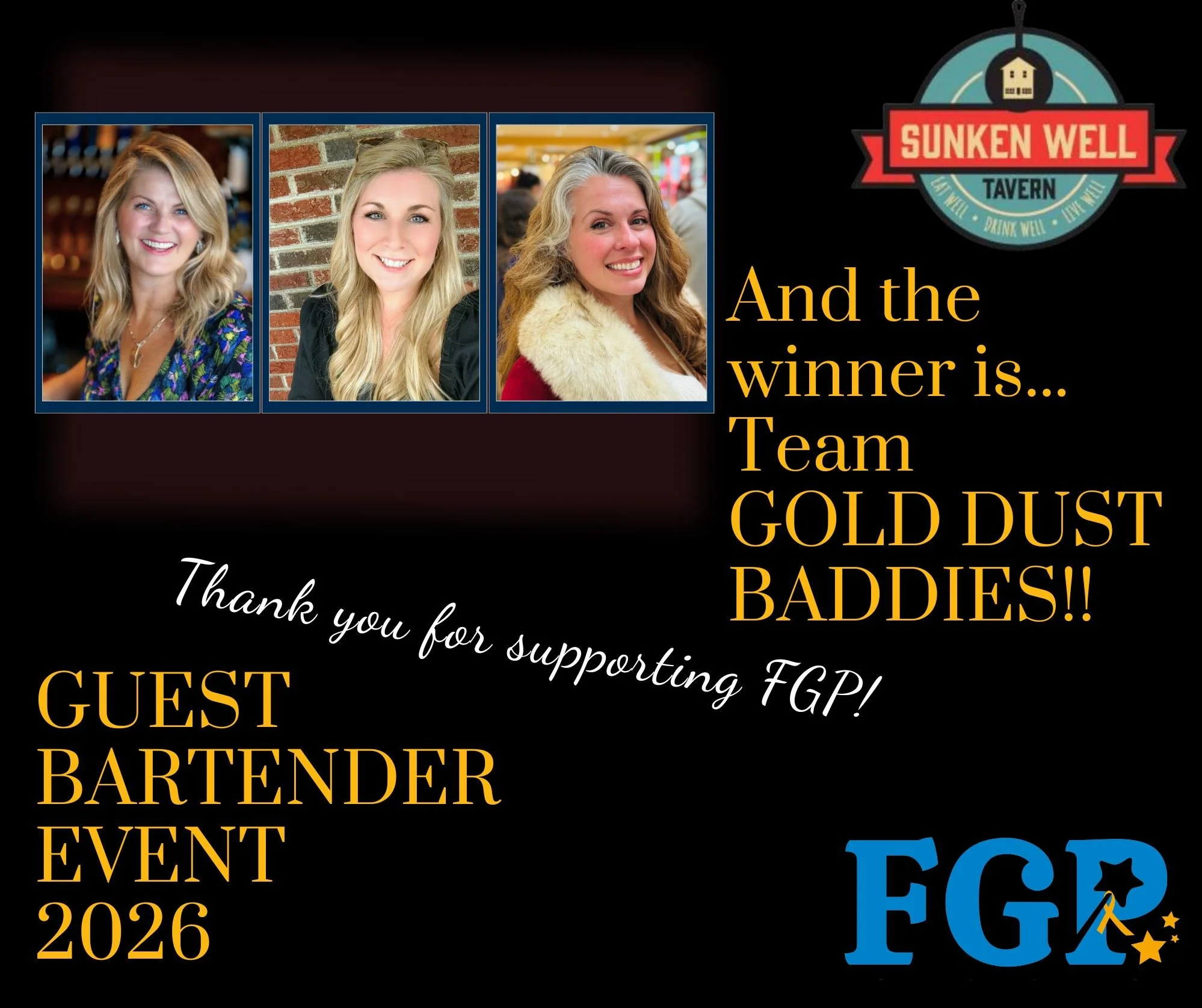 Tips continued to come in over the weekend, and before receiving the 25% drink sales from Sunken Well, we've already hit over $10k in donations!! Gold Dust Baddies claimed the winning title with $4049.48 in tips! Thank you, ladies!! And so many thank