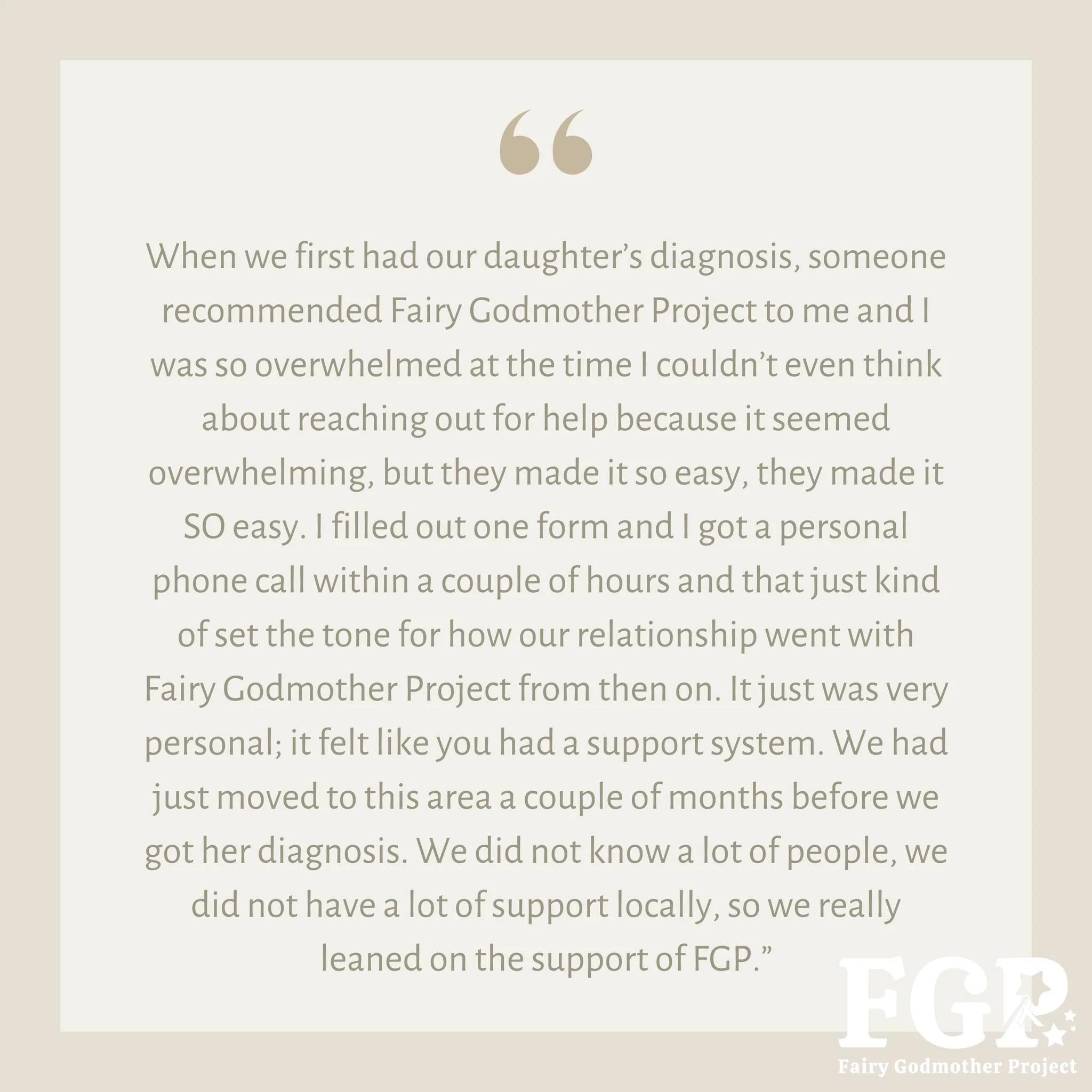 Not every family reaches out to FGP as soon as they learn about us. Every family is different, and hearing that your child has cancer is all-consuming. Everything is suddenly overwhelming and there's so much to do, all while dealing with the emotiona