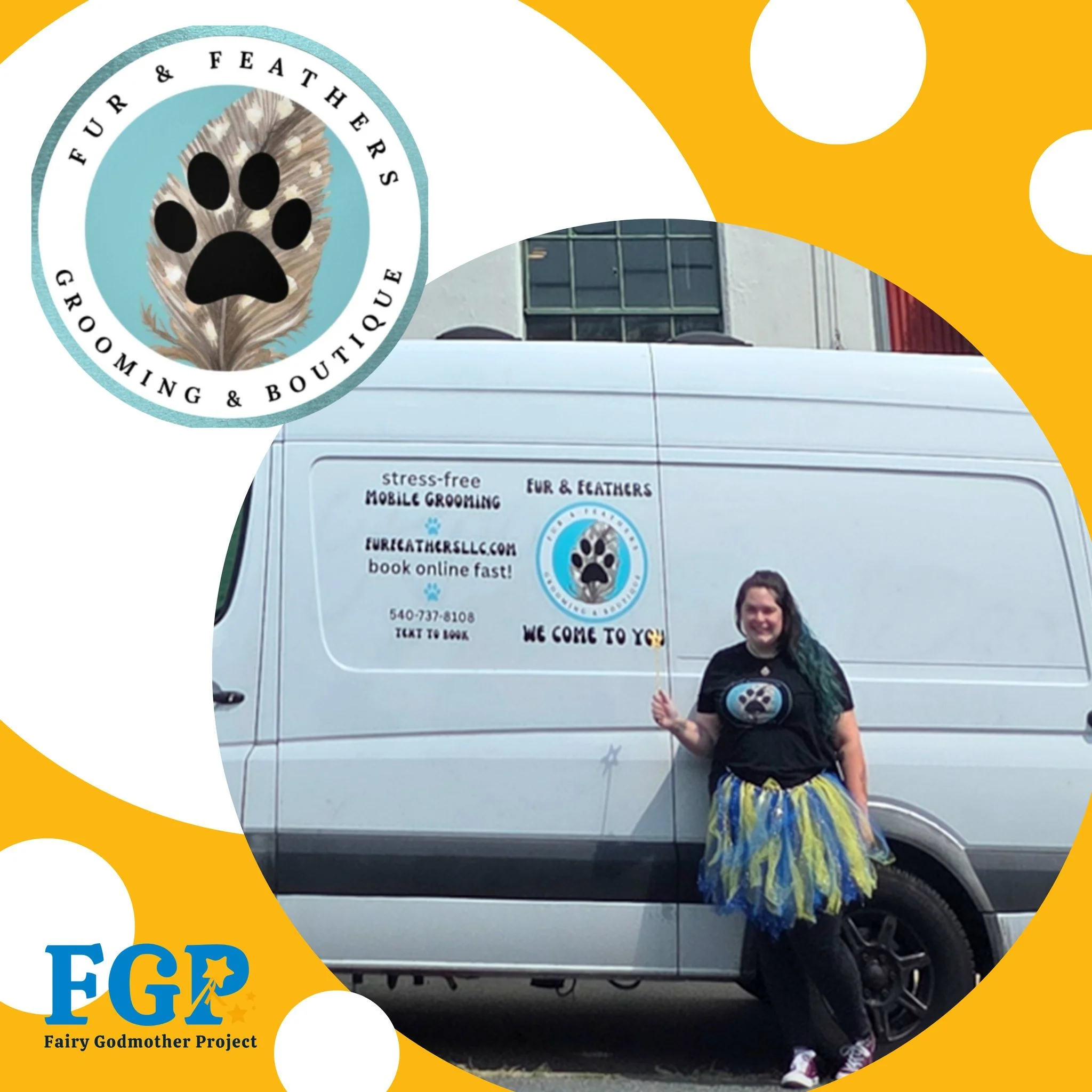 Fur &amp; Feathers Mobile Grooming is in a tutu for Childhood Cancer Awareness Month! 💛 Fur &amp; Feathers brings stress-free mobile pet grooming right to your doorstep and also offers handmade, natural pet-care products.

🎗️Did you know... Because