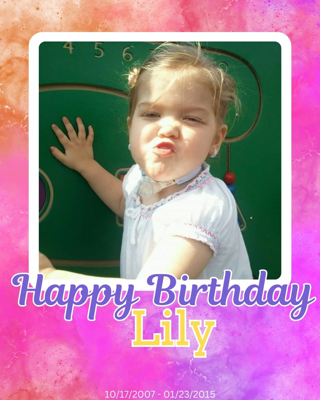 In honor of Lily&rsquo;s birthday today, we invite our community to wear pink and purple 💗💜 Lily's family would also like others to light a candle in Lily&rsquo;s memory as we remember and celebrate her life.