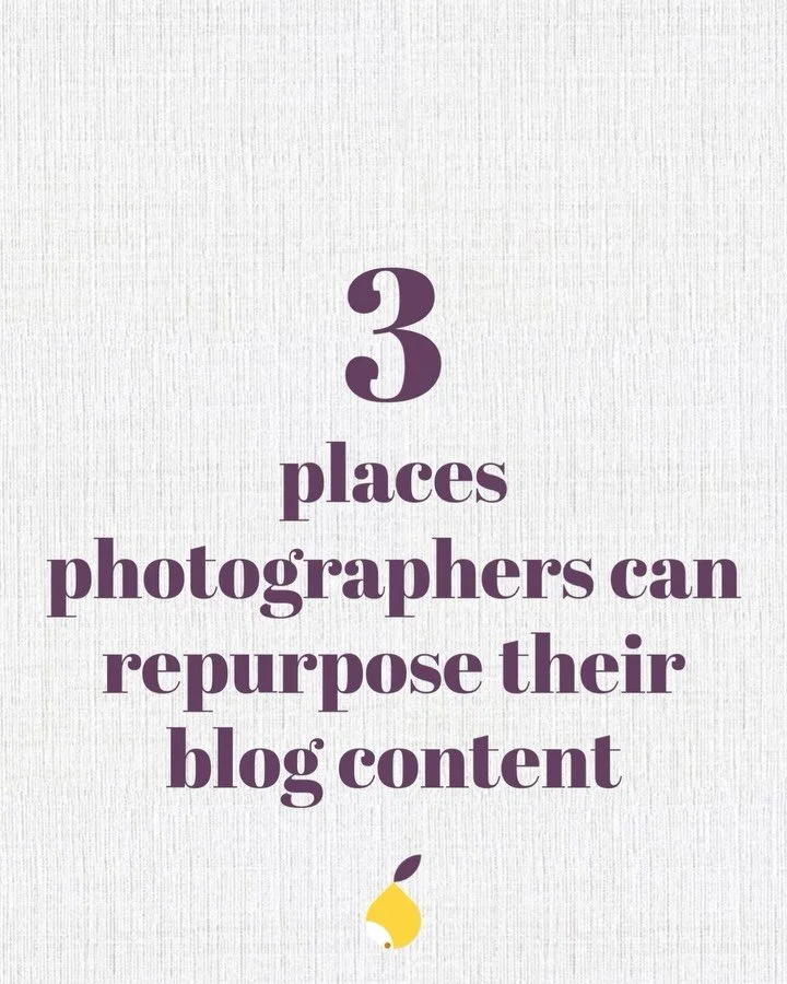 Photographers: don&rsquo;t reinvent the content wheel! Your blog should be the cornerstone of your content across platforms. Write once, post forever! 

Our top three platforms to share your blog content are: 

💛 Pinterest! Pinterest is a visual sea