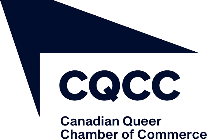 Logo of the Canadian Queer Chamber of Commerce, featuring a stylized dark blue arrow and the organization's name.