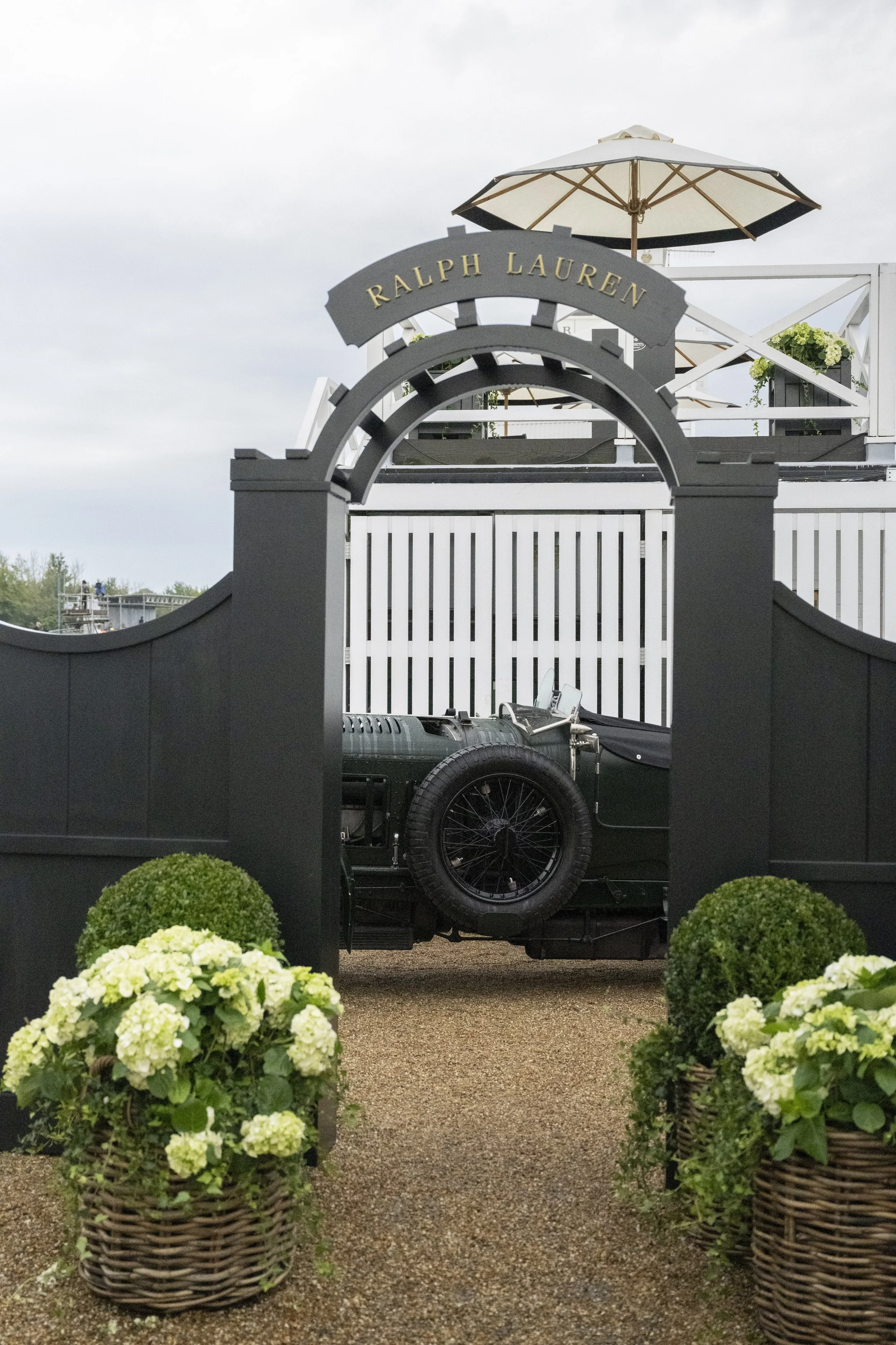 Blower Bentley displayed within the Ralph Lauren enclosure at Goodwood Revival, reflecting Sine Mora’s work across luxury brand environments and considered experiences