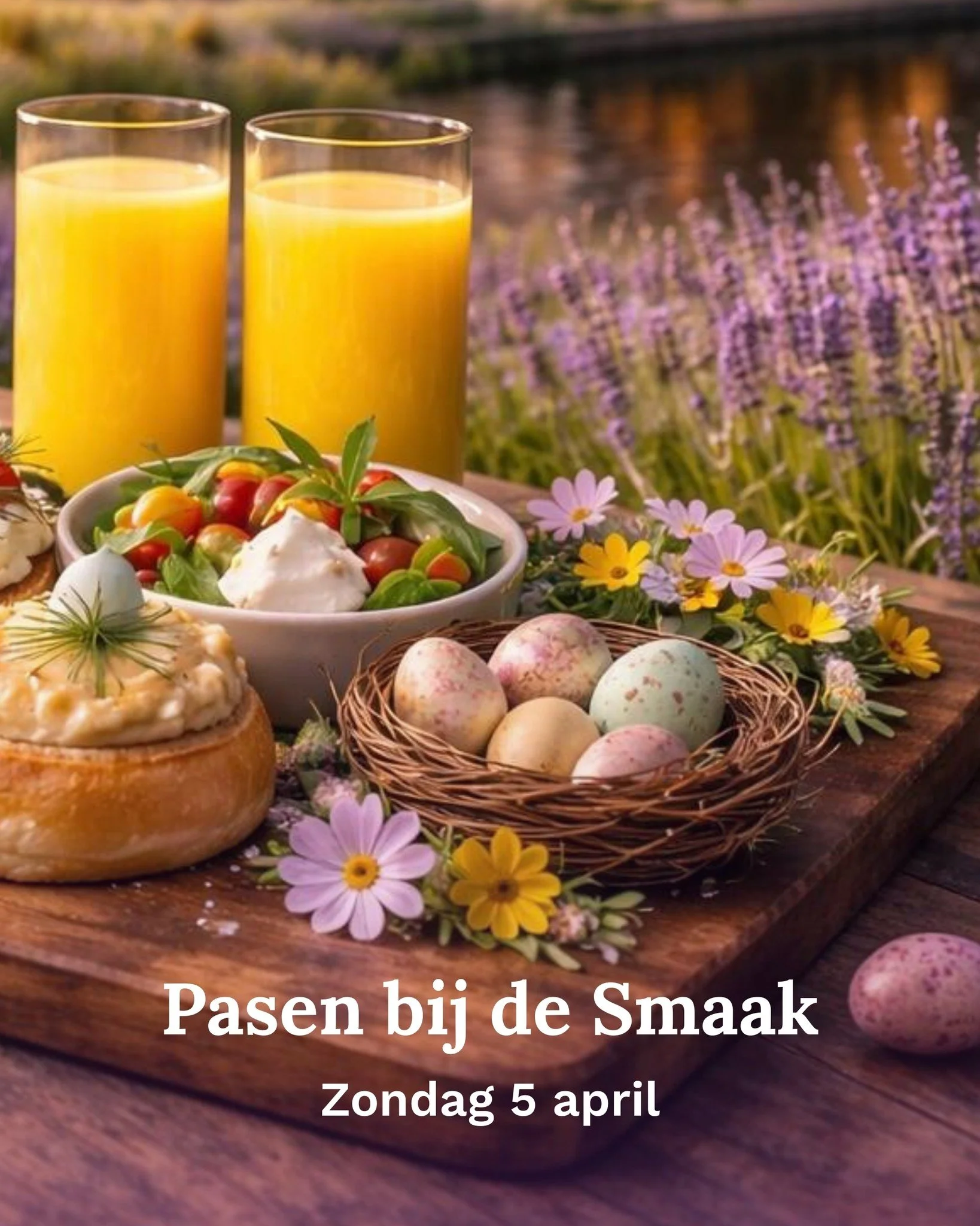 𝗘𝗲𝗿𝘀𝘁𝗲 𝗣𝗮𝗮𝘀𝗱𝗮𝗴 𝗯𝗶𝗷 𝗱𝗲 𝗦𝗺𝗮𝗮𝗸 🐰

Vanaf 12:00 uur serveren wij onze speciaal samengestelde Paasplank, perfect om te delen met familie en vrienden. 💜

- Brioche broodje met huisgemaakte eiersalade &amp; gerookte zalm
- Groene sal