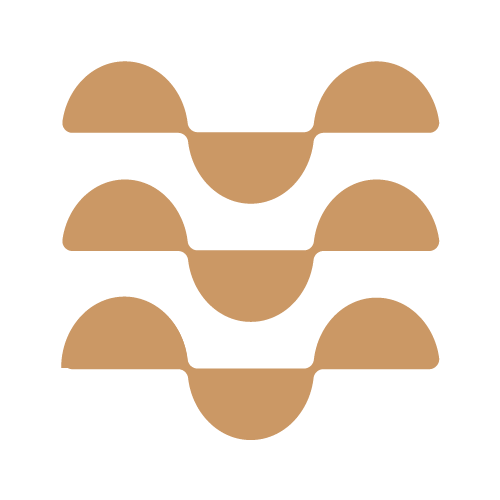 Four stylized, abstract shapes resembling faces or masks with semicircular tops and curved bases, arranged vertically.