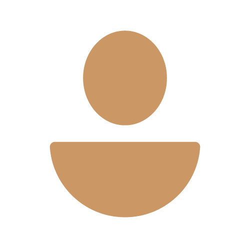 Minimalist icon of a person with a round head and torso, and a semi-circular base representing the shoulders or body.